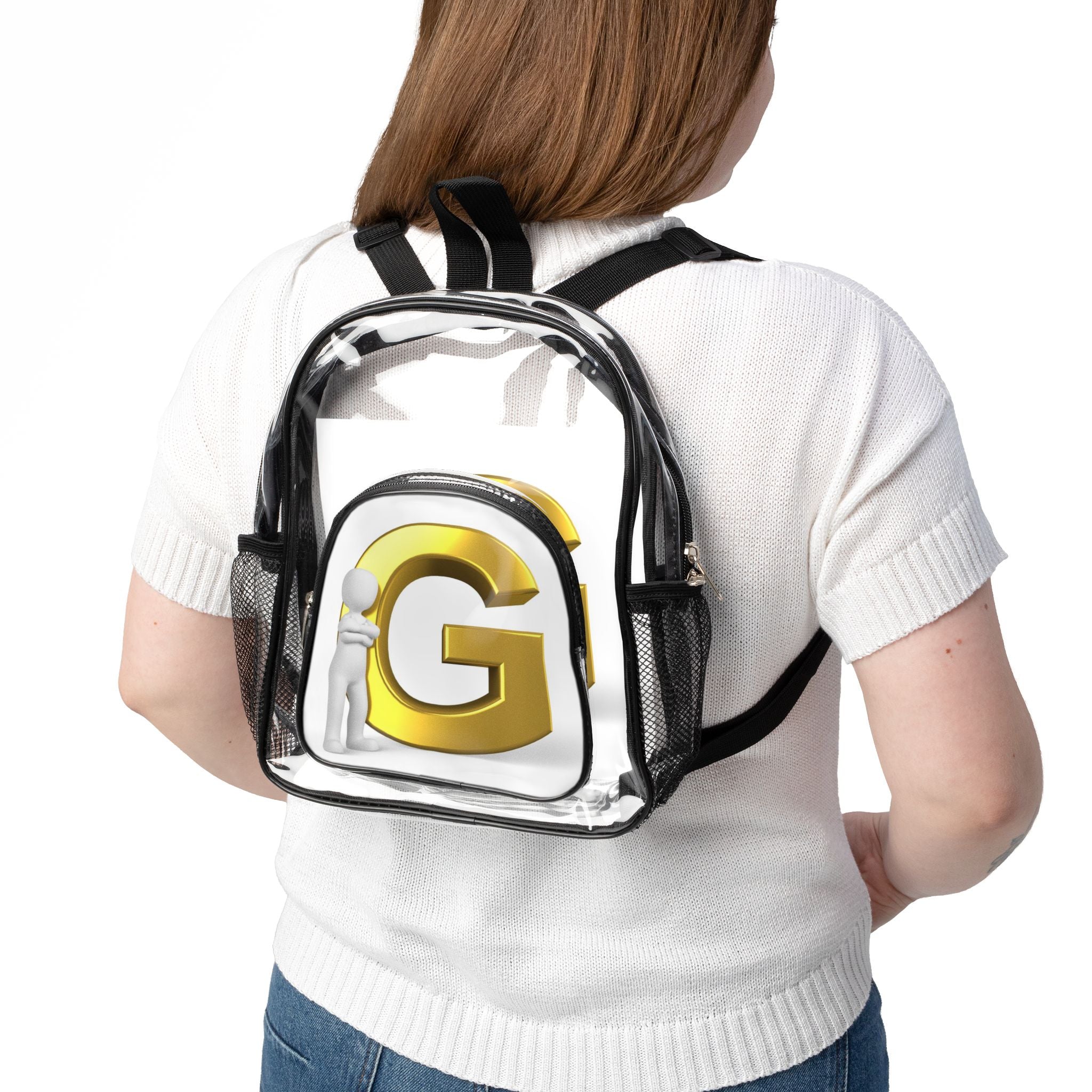 Gold Letter G Monogram Clear Stadium Backpack | Transparent School Bag