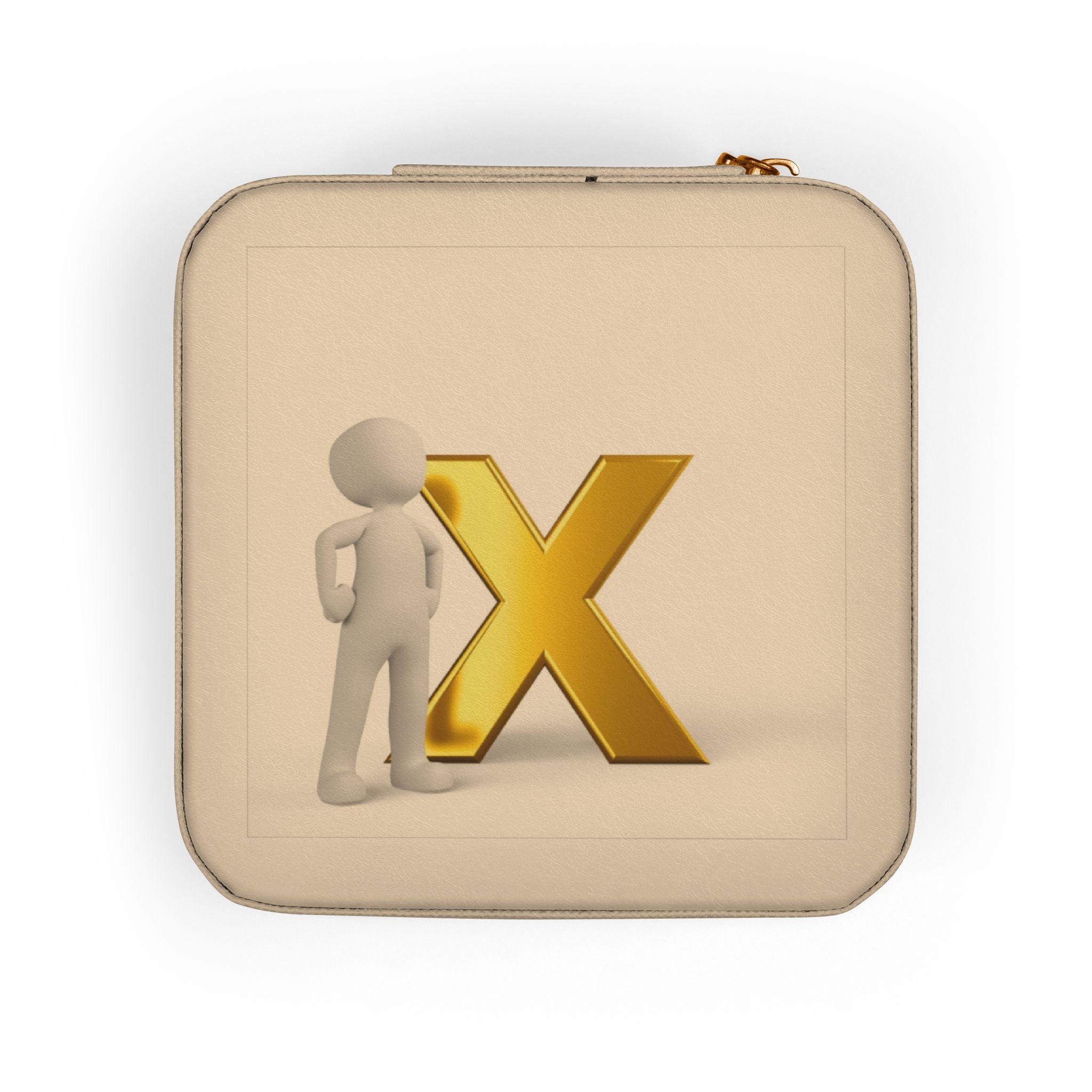 3D Gold X monogram Jewelry Travel Case | Compact Leatherette Organizer