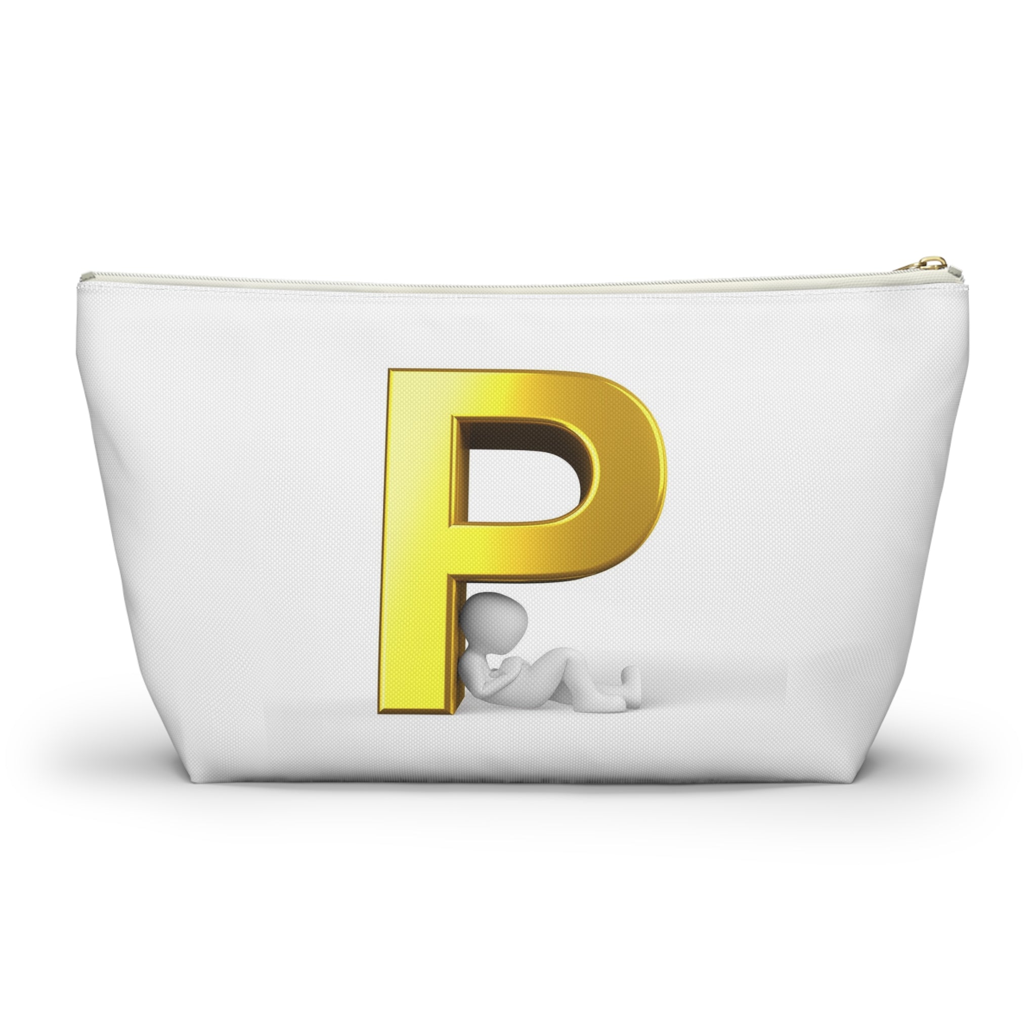 Gold Letter P monogram accessory pouch | T-bottom cosmetic bag