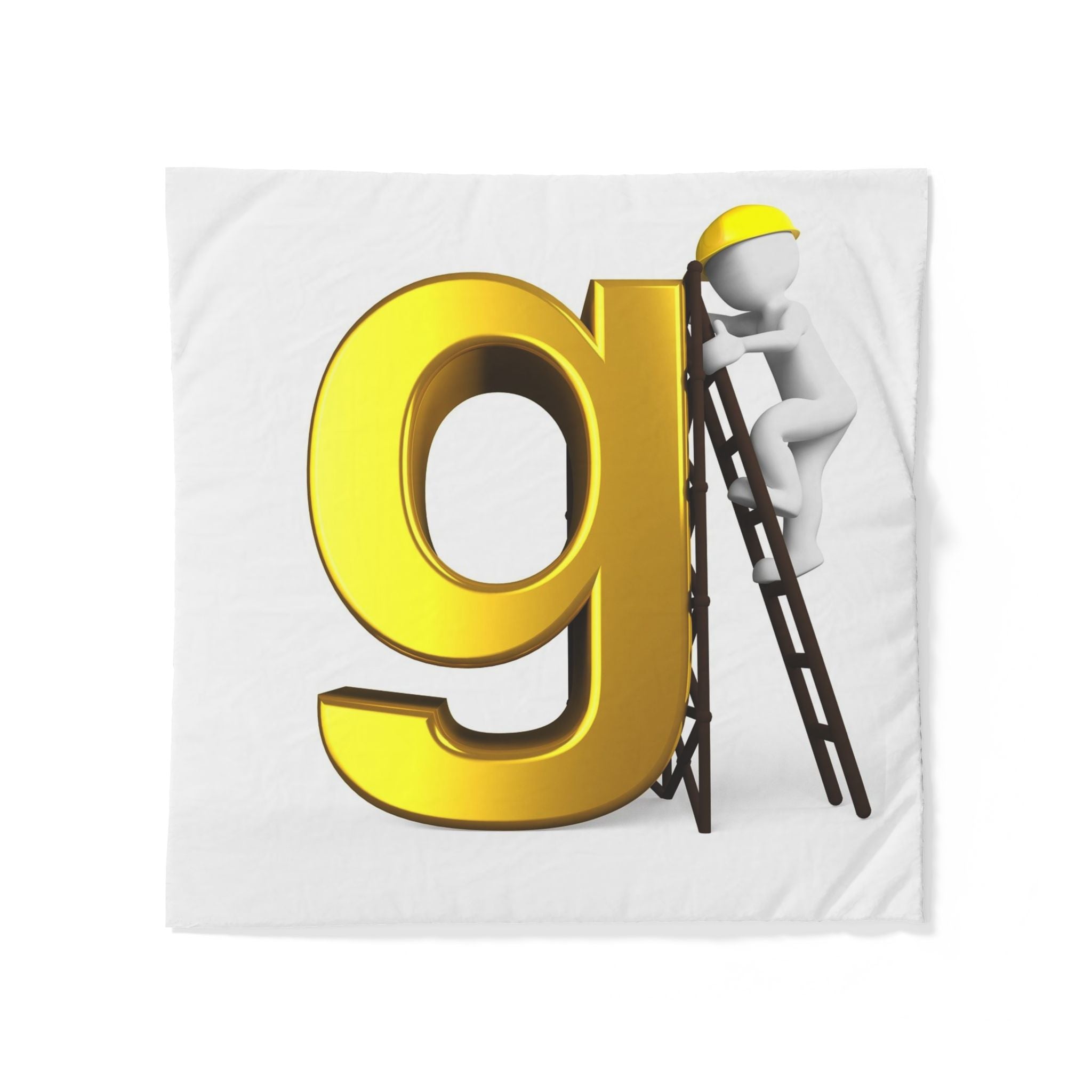 Golden Letter g with Worker Illustration Duvet Cover | Typography Bedding