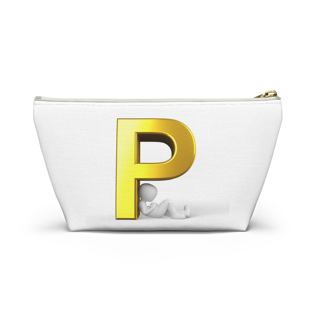Gold Letter P monogram accessory pouch | T-bottom cosmetic bag