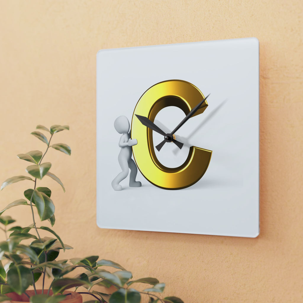 Gold Letter C with Figure Acrylic Wall Clock | Monogram Initial Decor