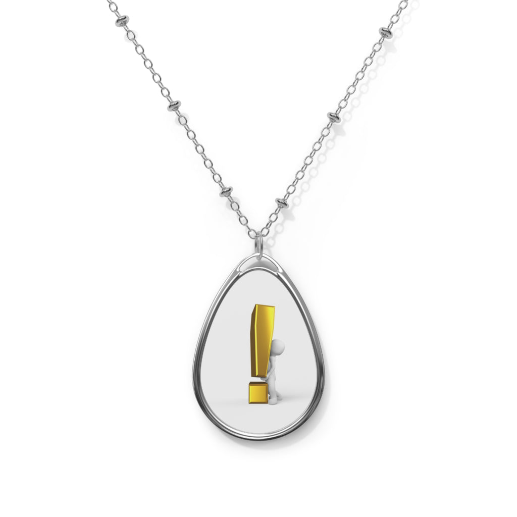 Oval Pendant Necklace — Minimalist Silver Teardrop with Gold Exclamation Design