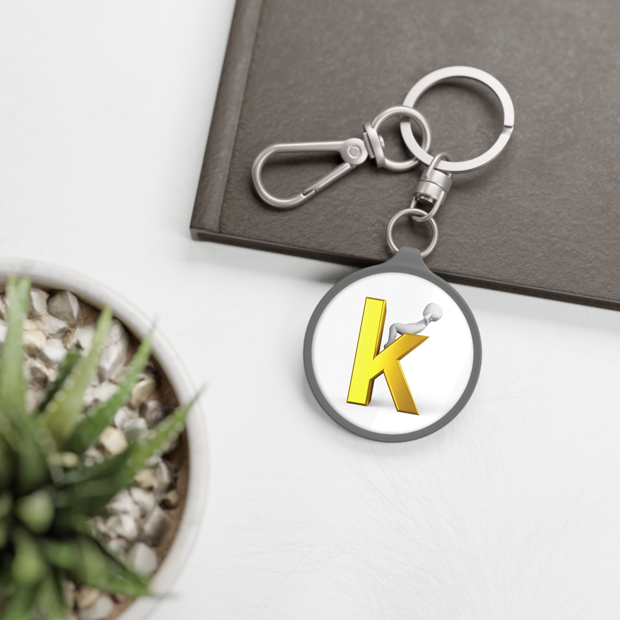 Gold Letter K Monogram Keyring Tag | Initial K Keychain