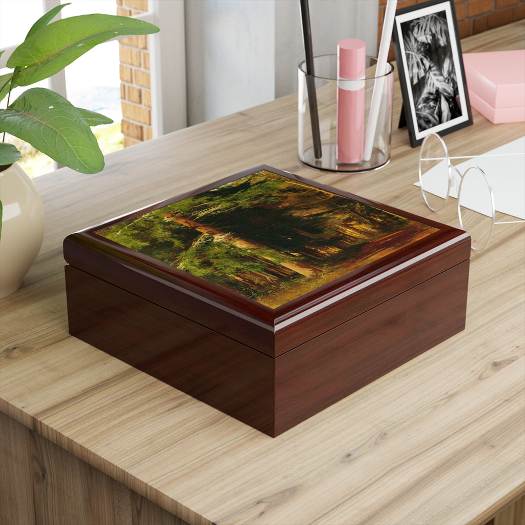 Forest Path Painting Jewelry Box | Woodland Landscape Trinket Box