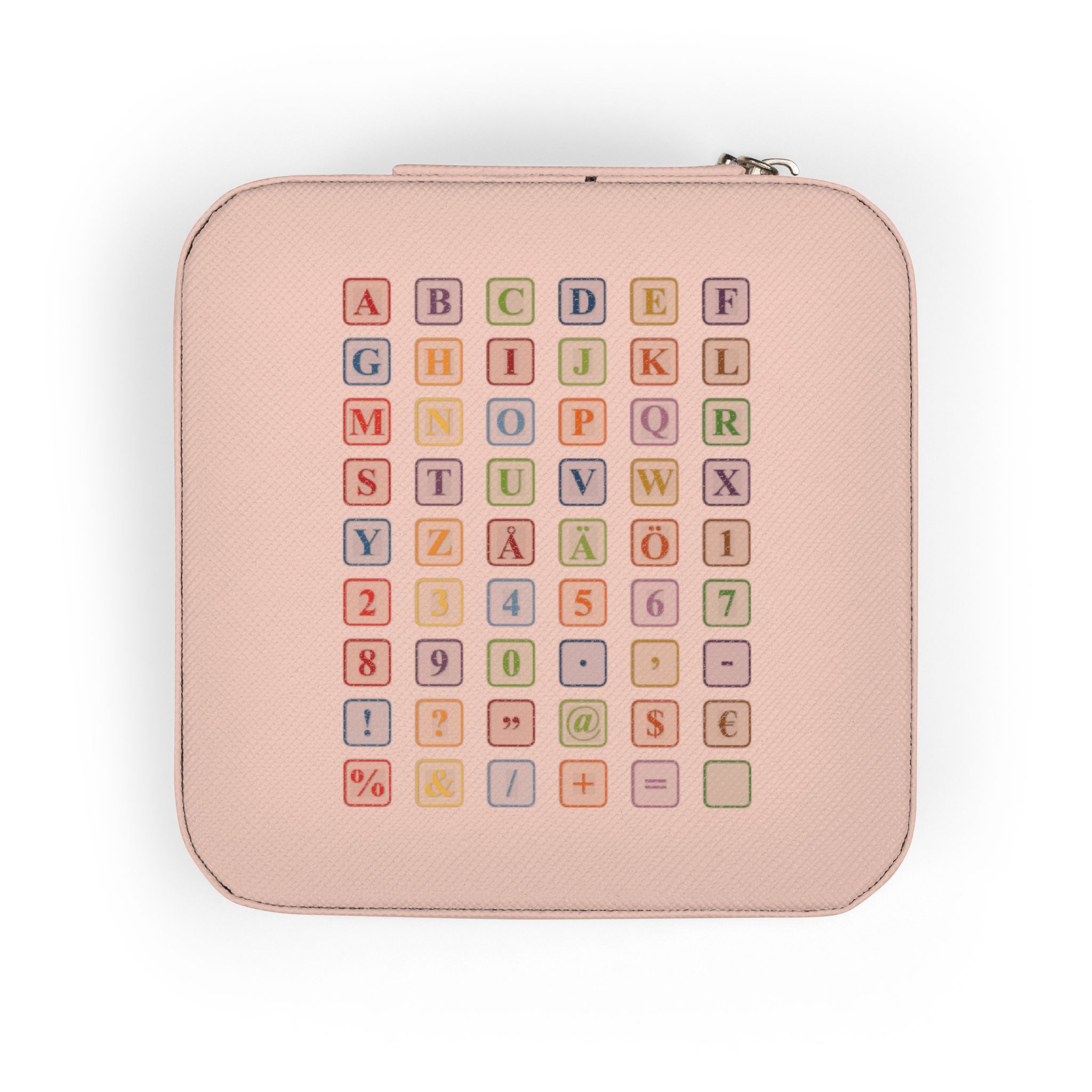 Pastel Alphabet Square Jewelry Travel Case | Compact Organizer