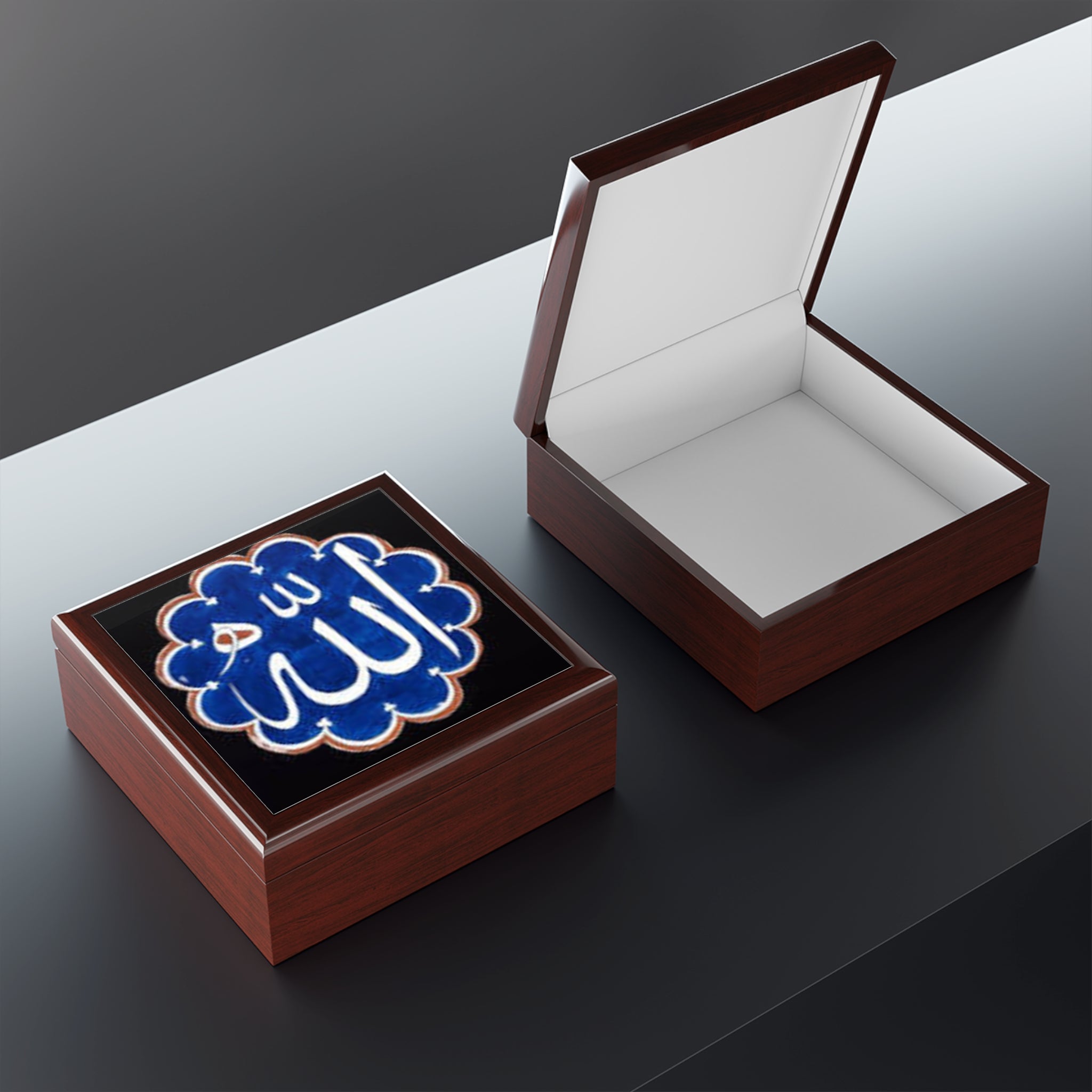 Allah Calligraphy Jewelry Box | Islamic Arabic Script Trinket Case