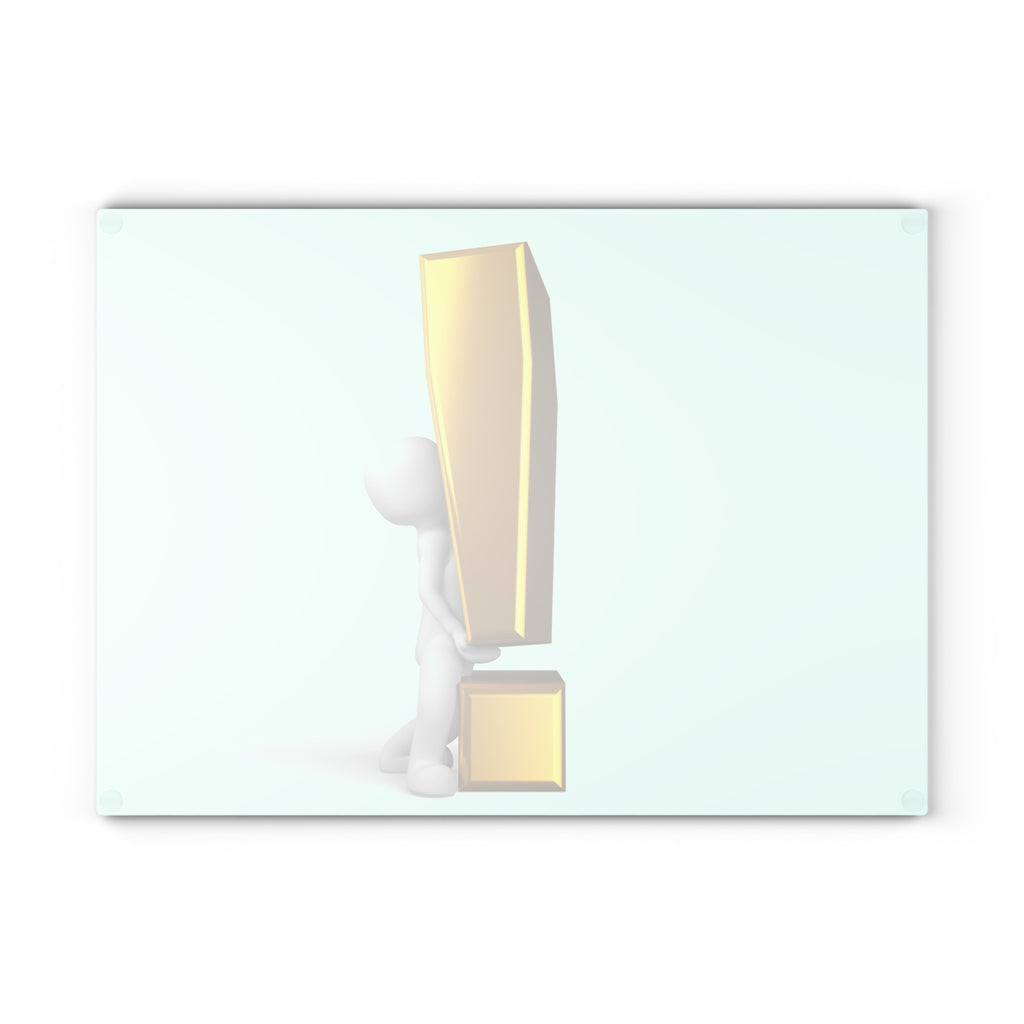 3D Figure with Gold Exclamation Mark Glass Cutting Board | Modern Statement Kitchen Decor