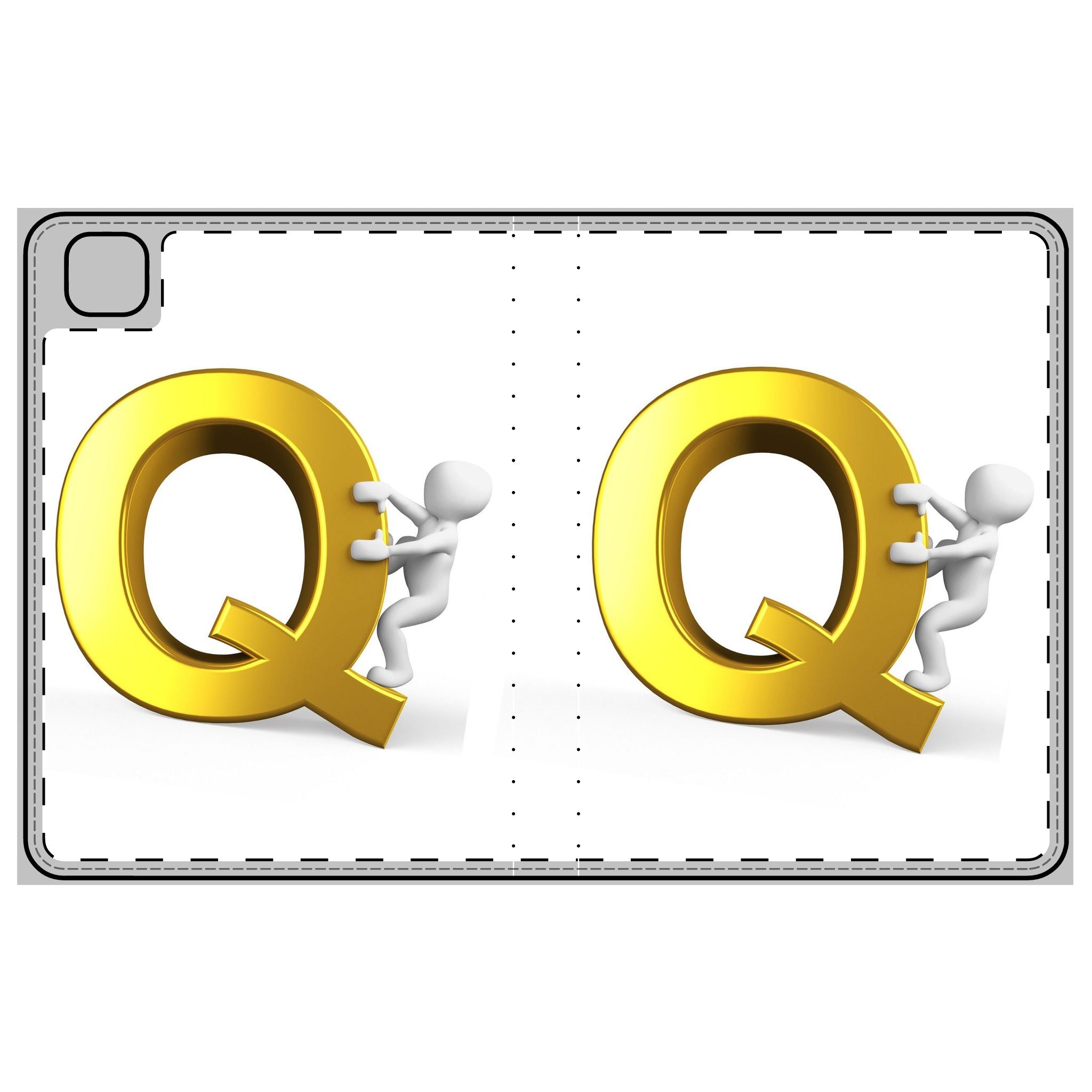 Étui pour tablette avec lettre Q dorée et figurine d'escalade | Initiale Q du monogramme