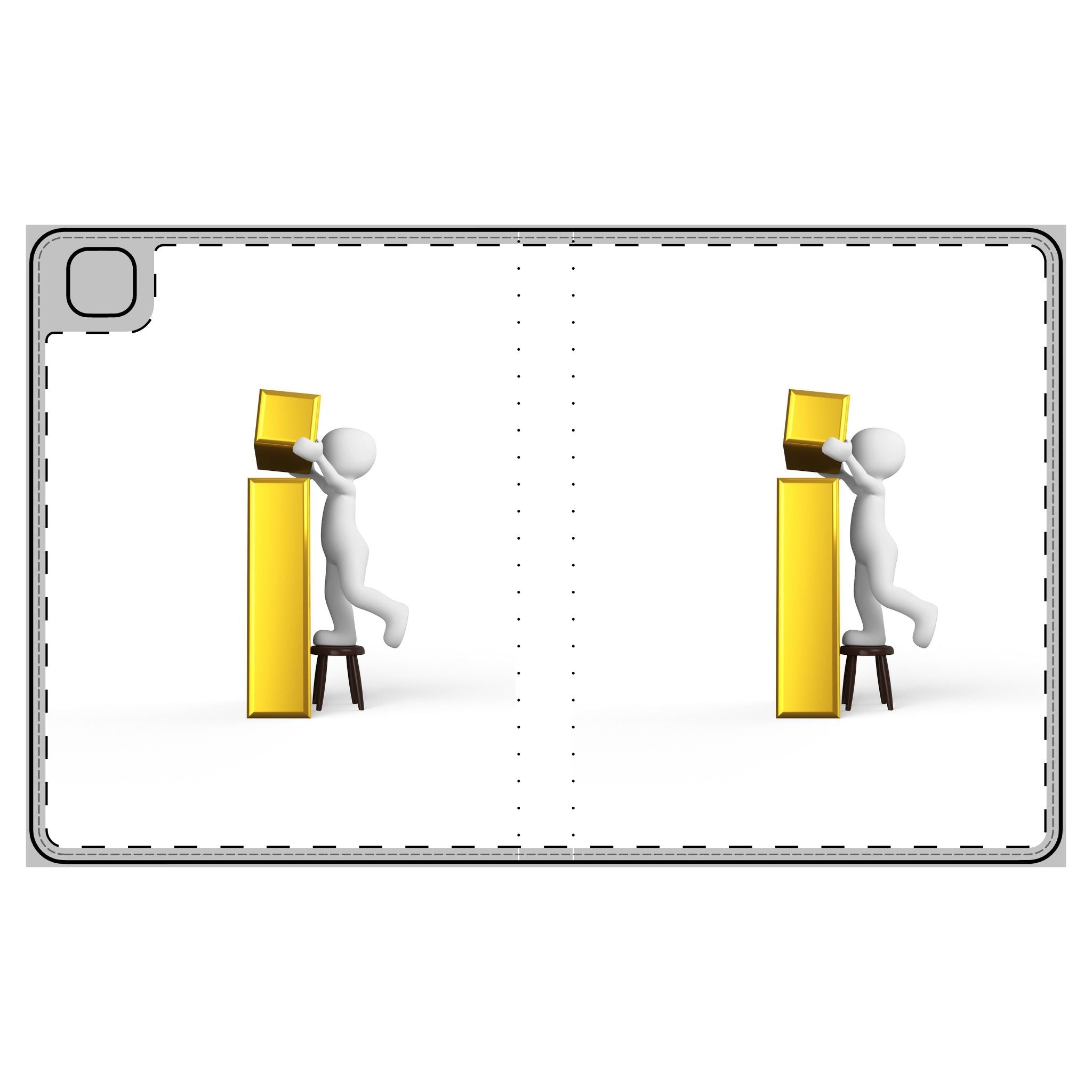 3D Stick Figure Reaching for Gold Letter i Tablet Folio Case | Minimal Tech Design