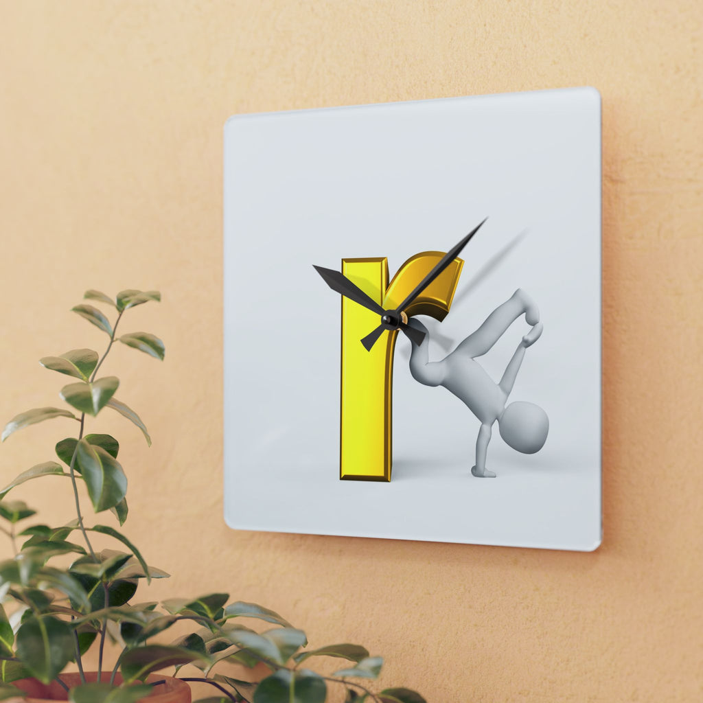 3D Letter R Breakdancer Acrylic Wall Clock | Modern Alphabet Decor