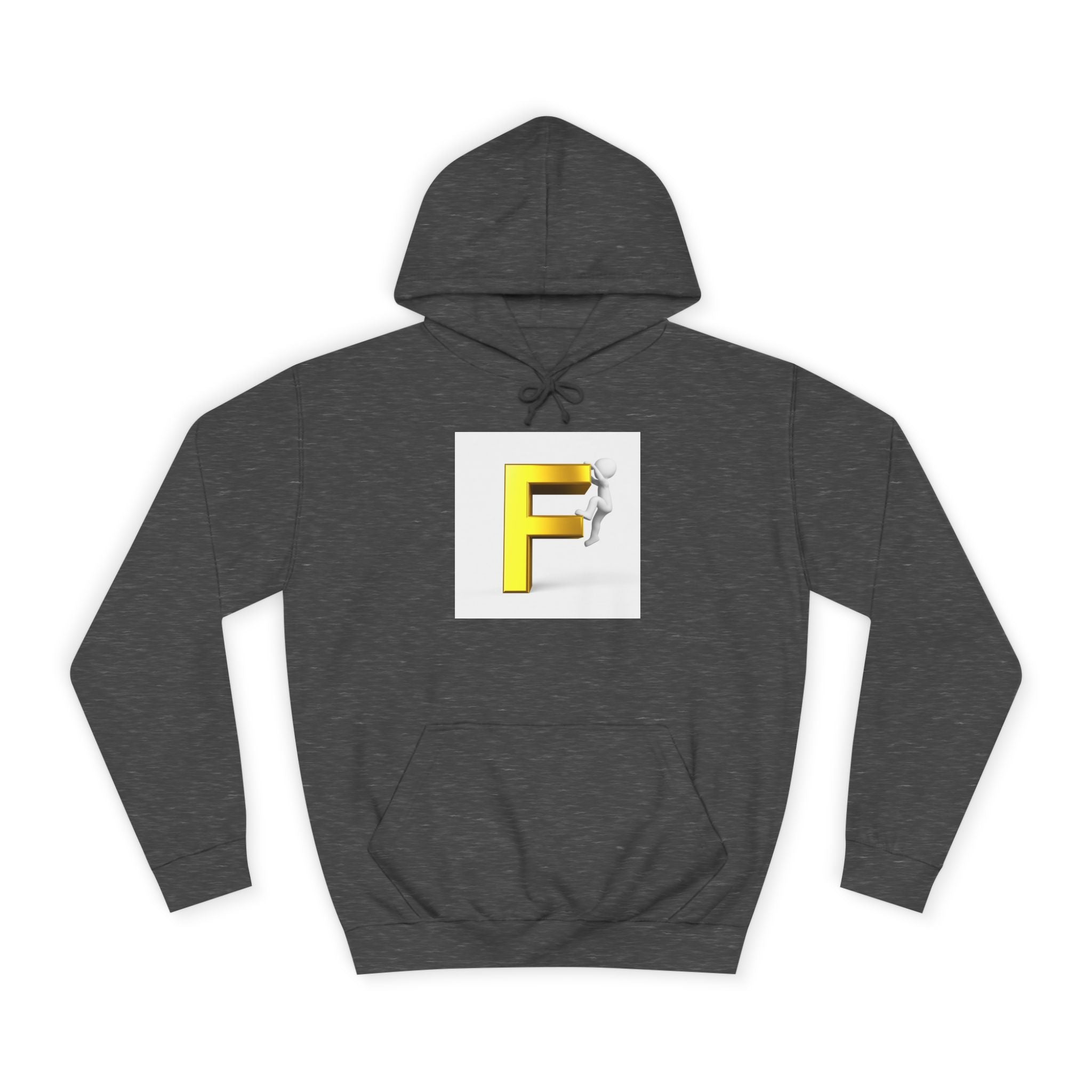 3D Gold Letter F Hoodie | Climbing Figurine Letterman Style