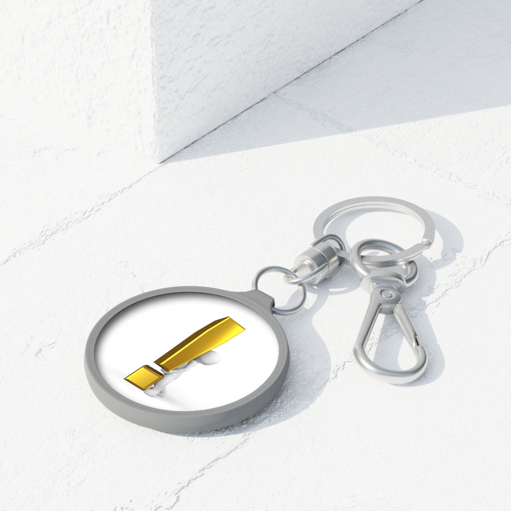 Gold Exclamation Mark Figure Keyring Tag | Round Metal Keychain