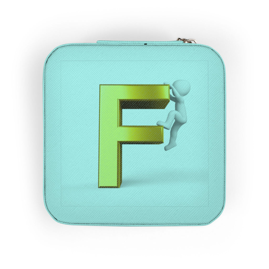 Gold Letter F Monogram Jewelry Travel Case | Compact Portable Jewelry Organizer