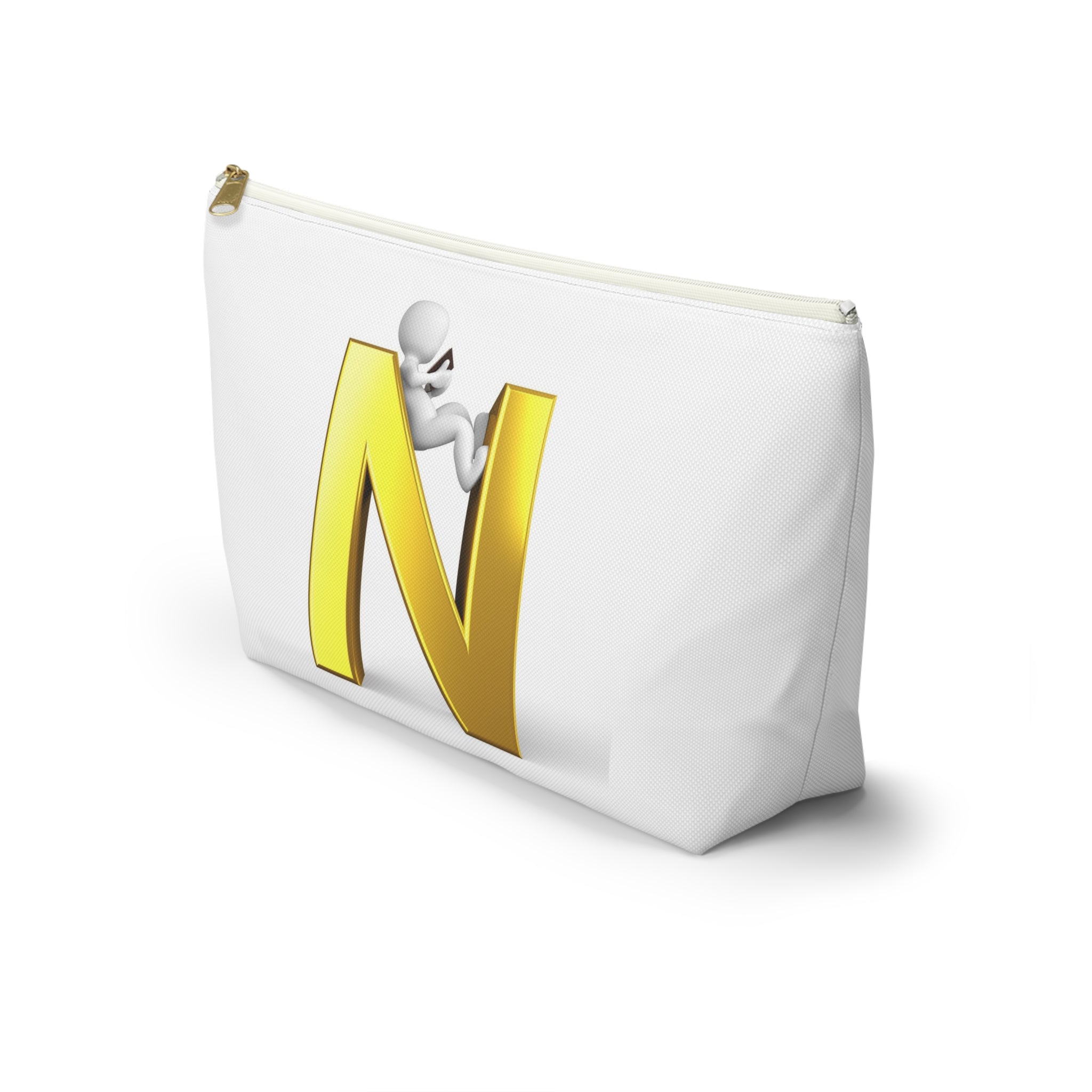 Gold Letter N with Climbing Figure Accessory Pouch | Monogram Makeup Bag