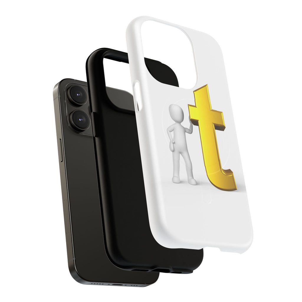 3D Person Leaning on Gold Letter T phone case | Tough Magnetic Case