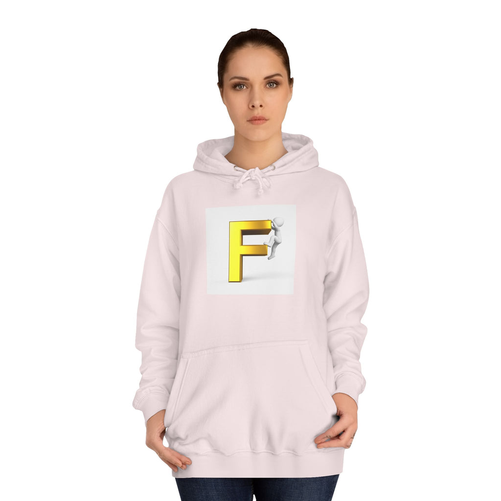 3D Gold Letter F Hoodie | Climbing Figurine Letterman Style