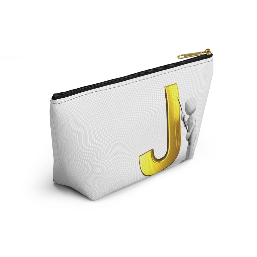 Gold Letter J with Pointing Character Accessory Pouch | Monogram Makeup Bag
