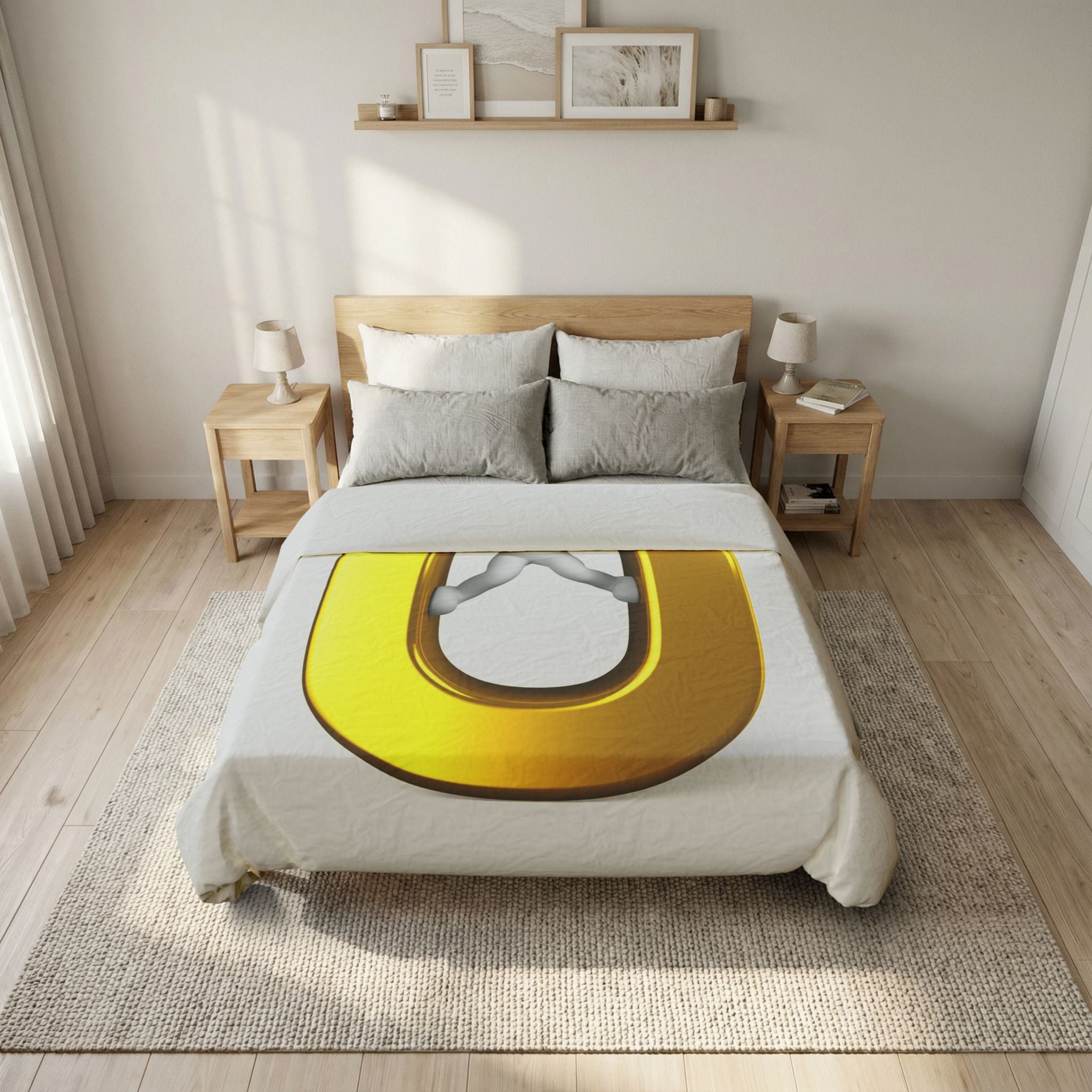 3D Golden Letter U with Figure Cotton Duvet Cover | Alphabet Monogram