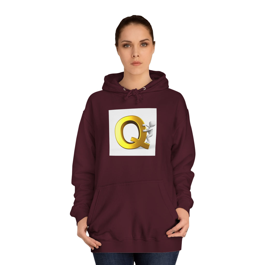 Golden Q Letter Hoodie | 3D Character Climbing Initial Sweatshirt