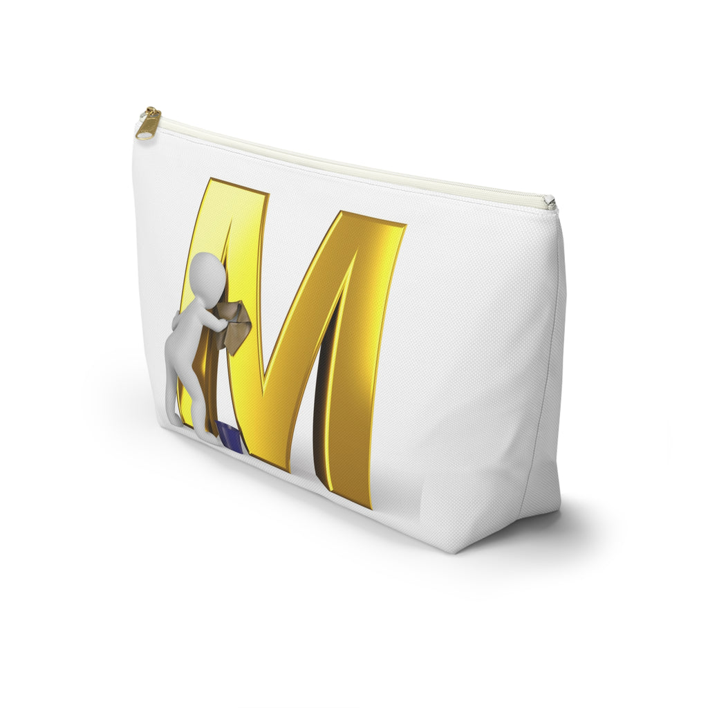 Gold Letter M with Painter Figure Accessory Pouch | Monogram Makeup Bag