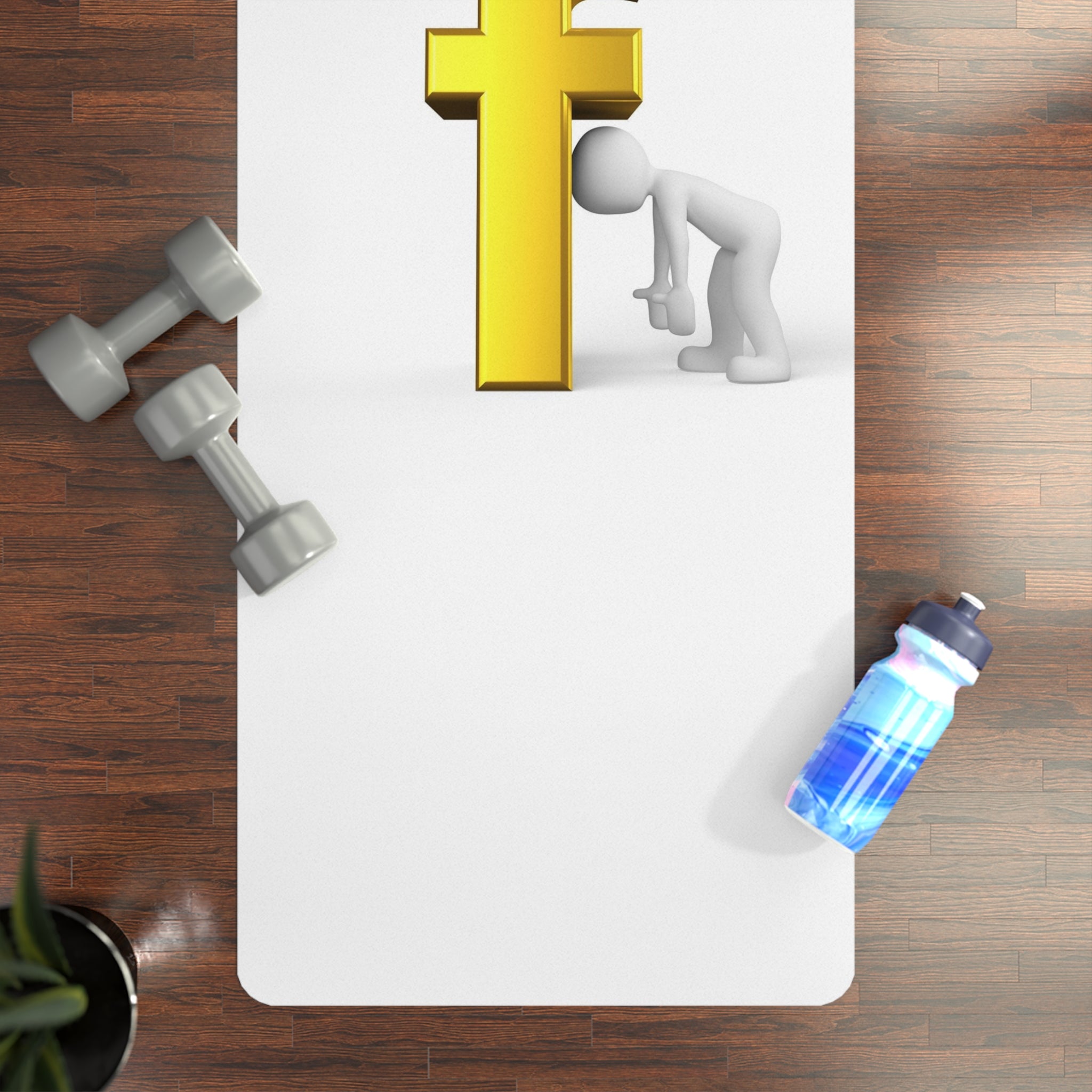3D Stick Figure with Gold Letter f Rubber Yoga Mat | Minimal Typographic Design