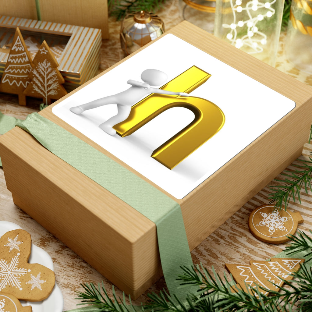 3D Gold Letter H with Figure Kiss-Cut Sticker | Single Letter Monogram Decal