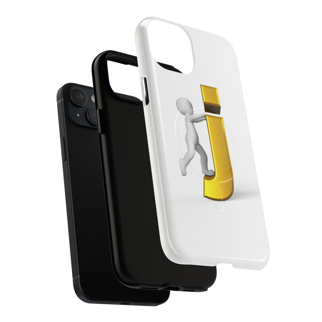 3D Stick Figure Pushing Gold Letter J Phone Case | Tough Magnetic Case