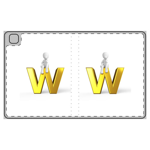 Étui portefeuille pour tablette avec figurine 3D sur la lettre W dorée | Initiale de l'alphabet