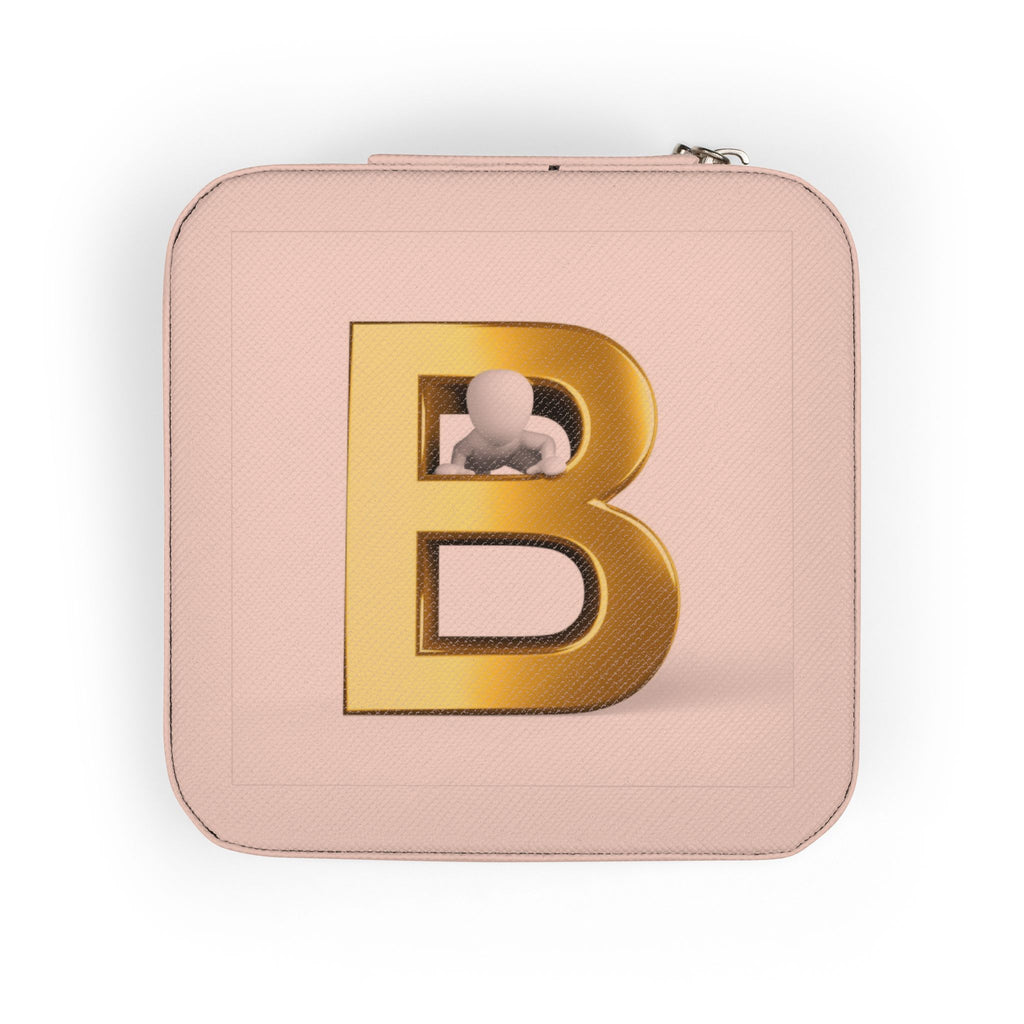 Gold Initial B Jewelry Travel Case | Compact Square Portable Organizer