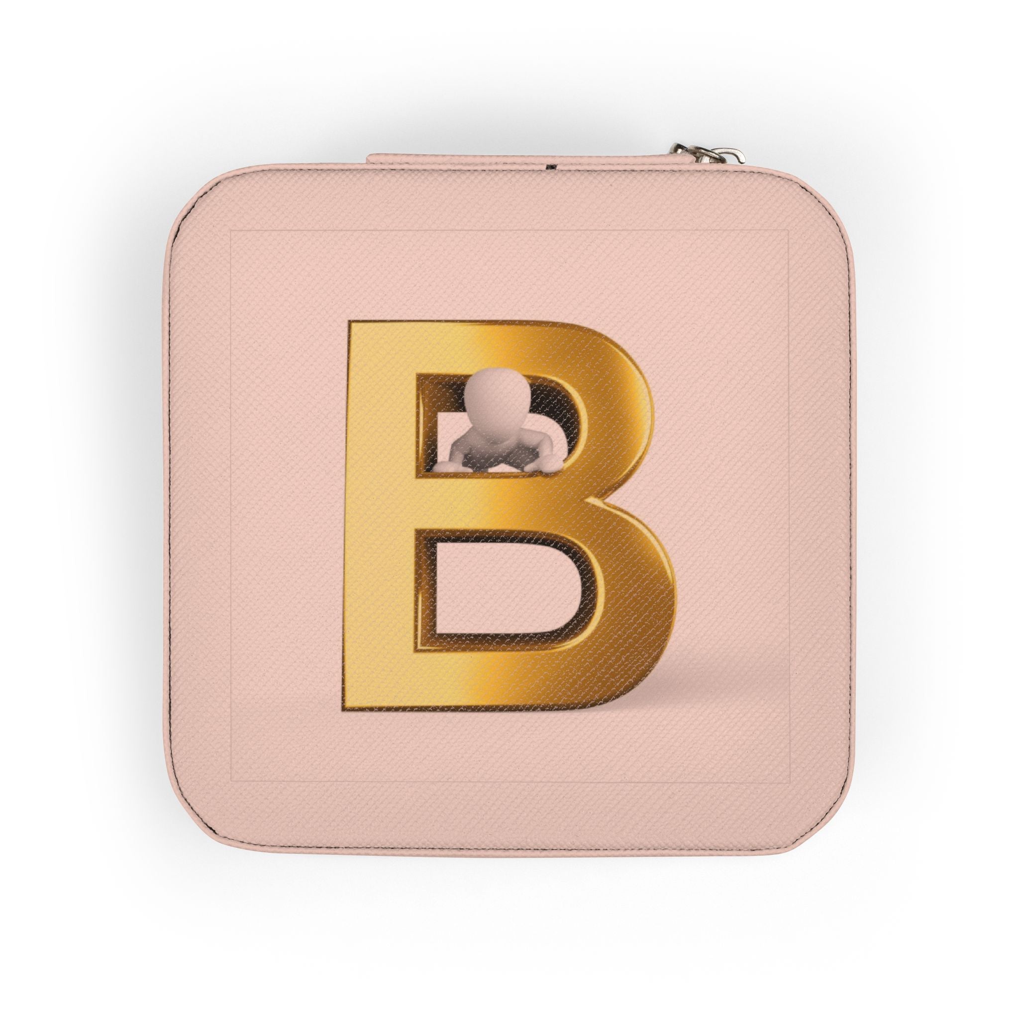 Gold Initial B Jewelry Travel Case | Compact Square Portable Organizer