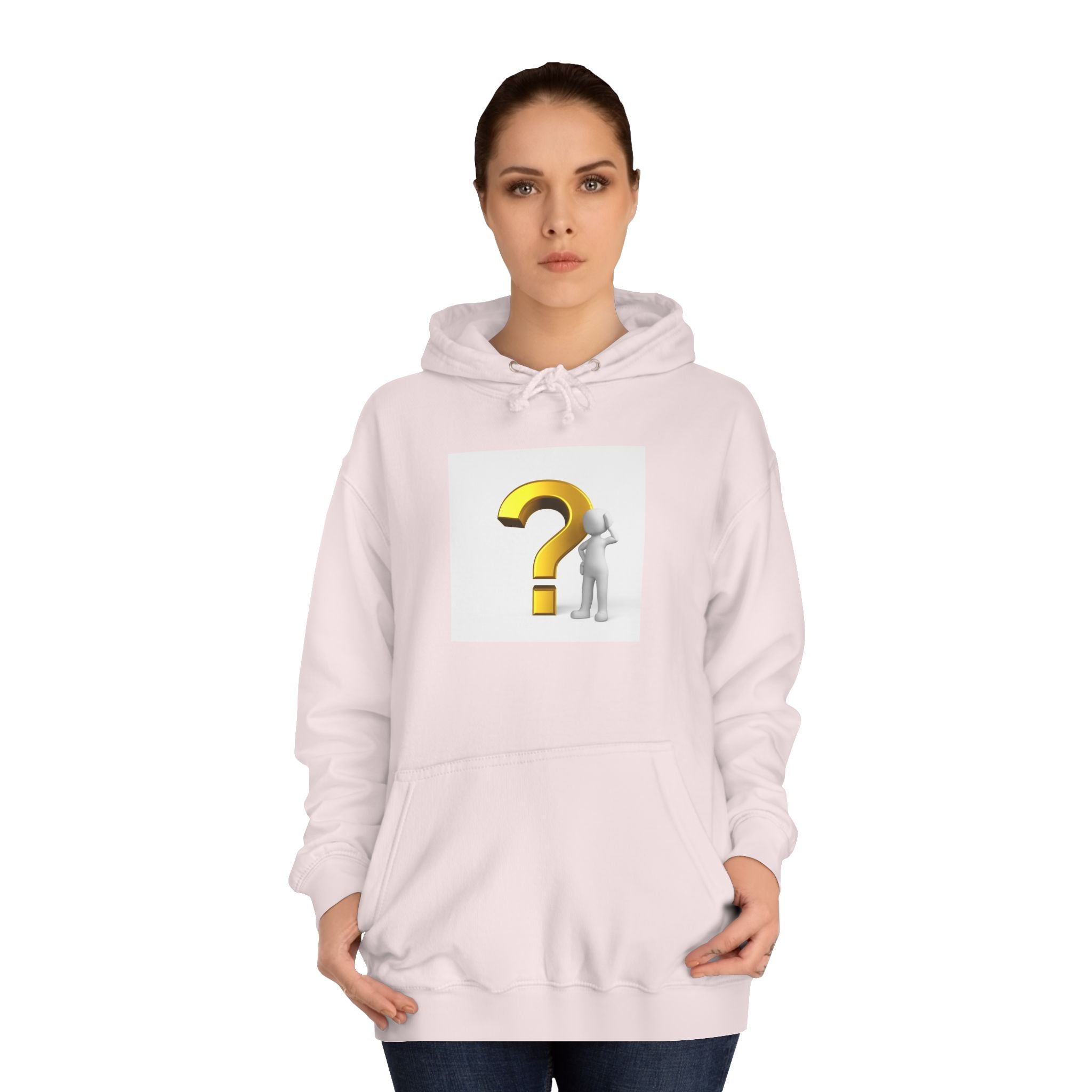 Gold Question Mark with Thinking Figure Hoodie | Mystery Design, Minimalist