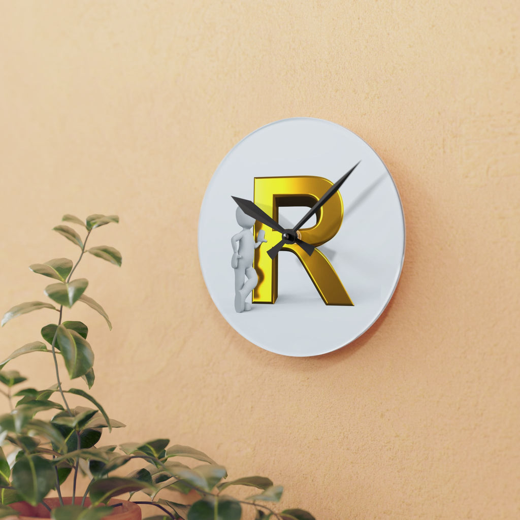 Gold Letter R Monogram Acrylic Wall Clock | Initial R Decor