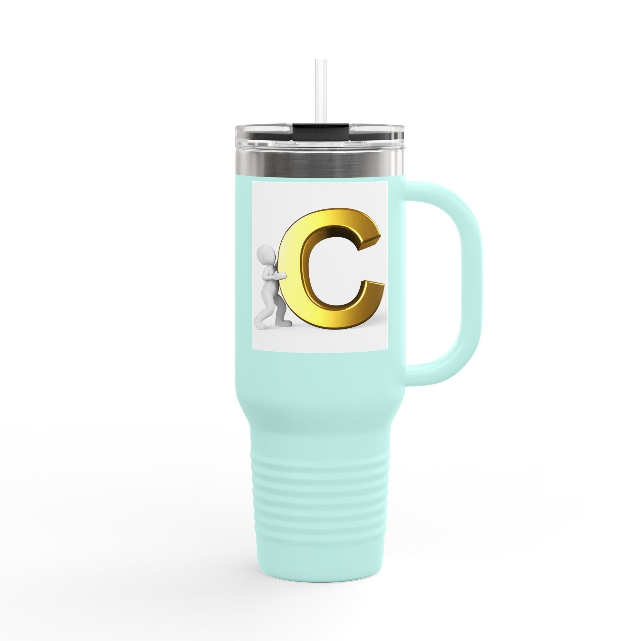 3D Gold Letter C Initial Travel Mug | 40oz Insulated Tumbler