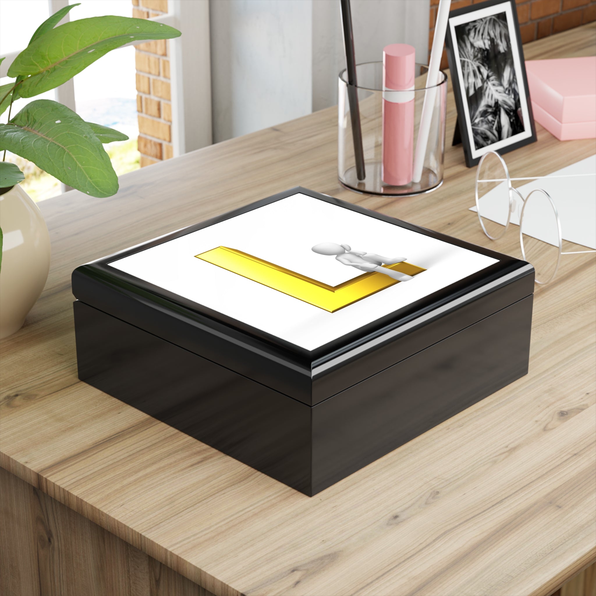 Gold Letter L monogram Jewelry Box | Initial L Keepsake Box