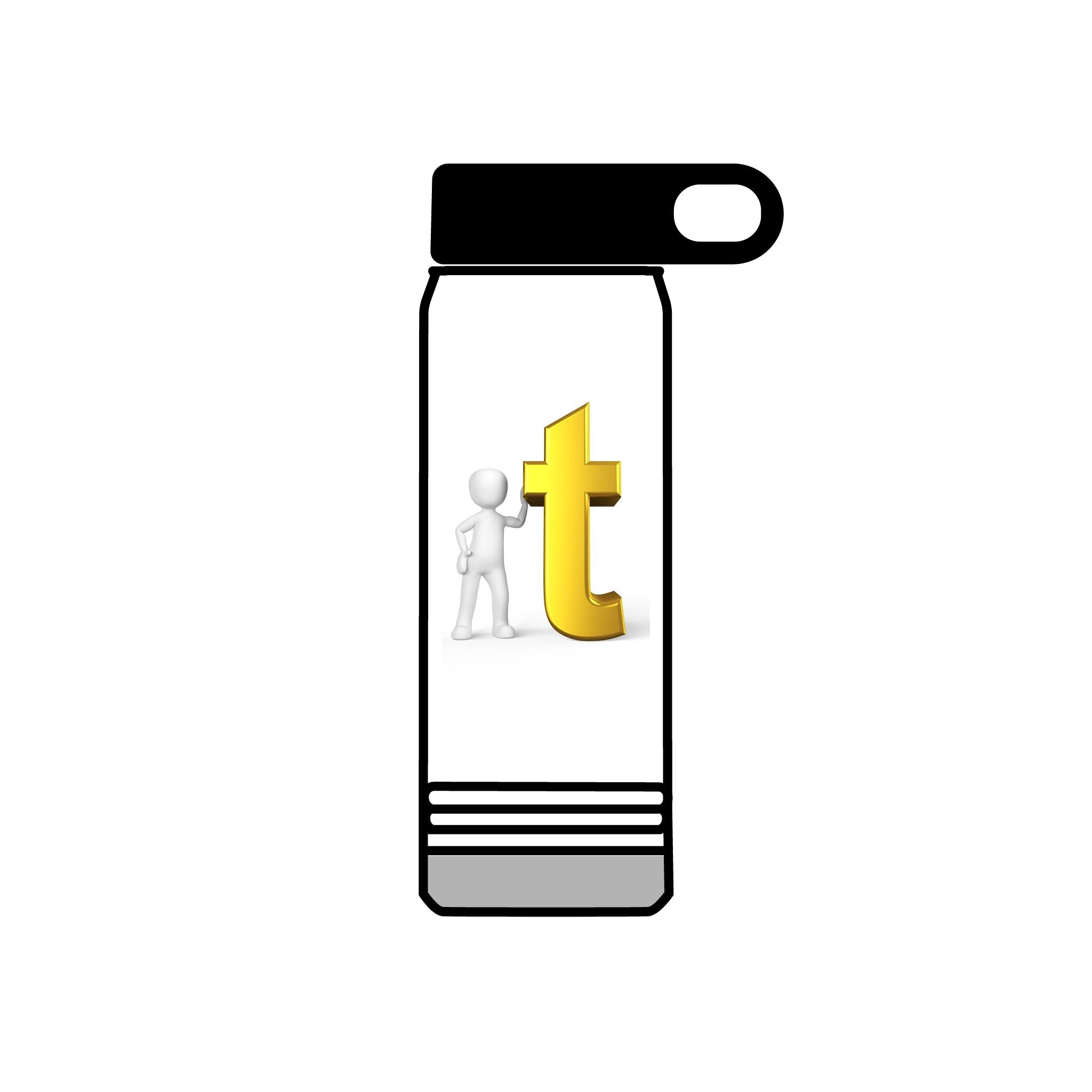 Golden Letter T with Figure Water Bottle | 20oz Stainless Bottle