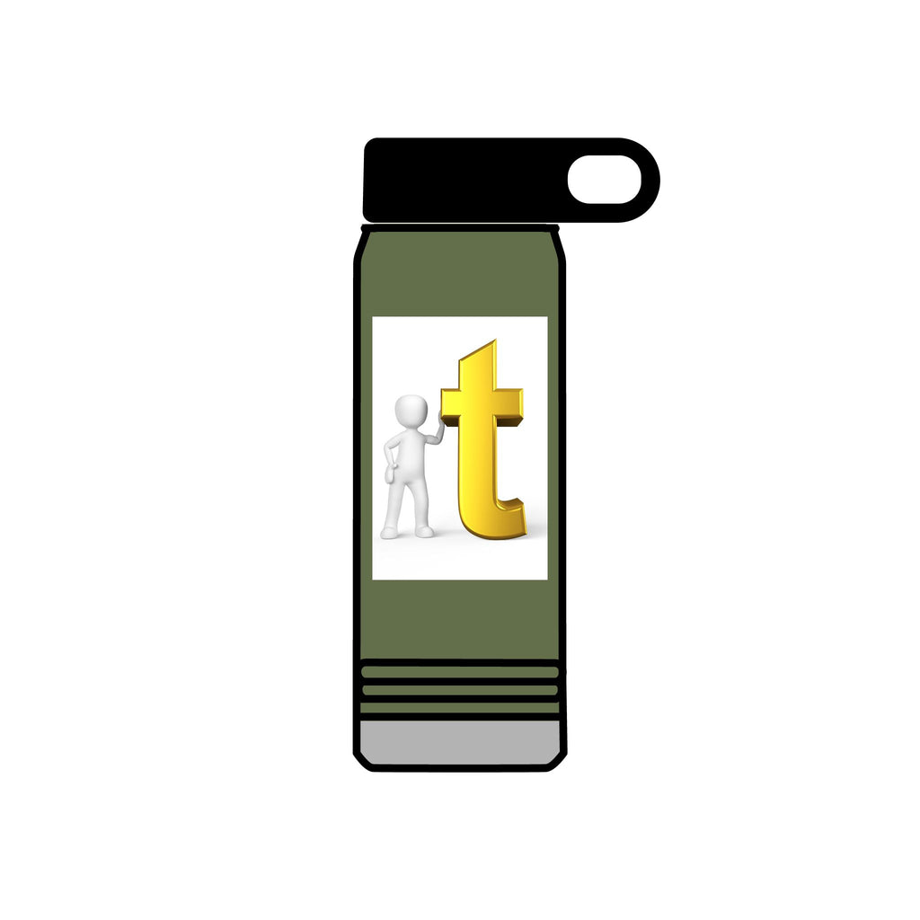 Golden Letter T with Figure Water Bottle | 20oz Stainless Bottle