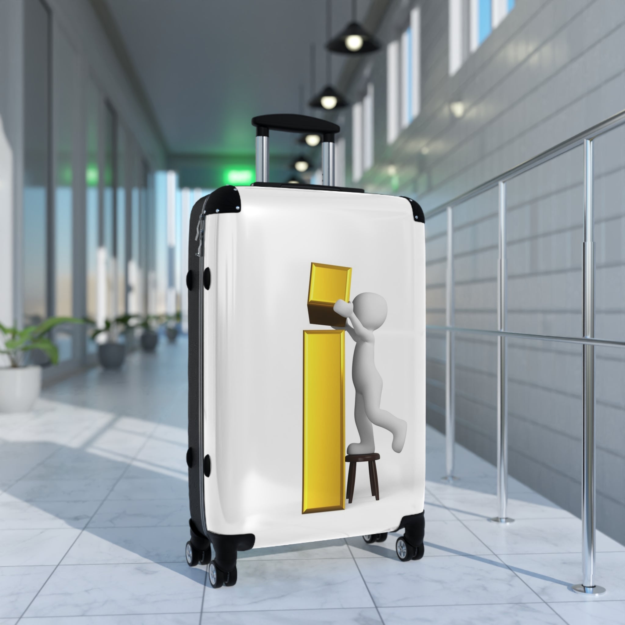 3D Stick Figure Building Gold Letter i Suitcase | Travel Luggage