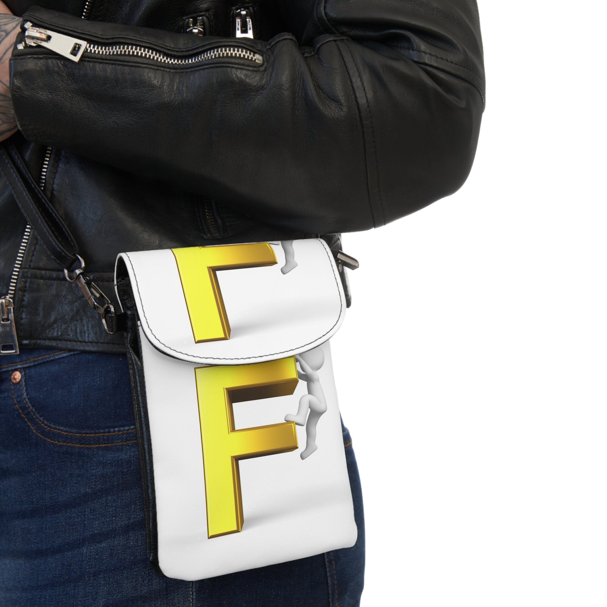Yellow Letter F Monogram Small Cell Phone Wallet | Crossbody Pouch