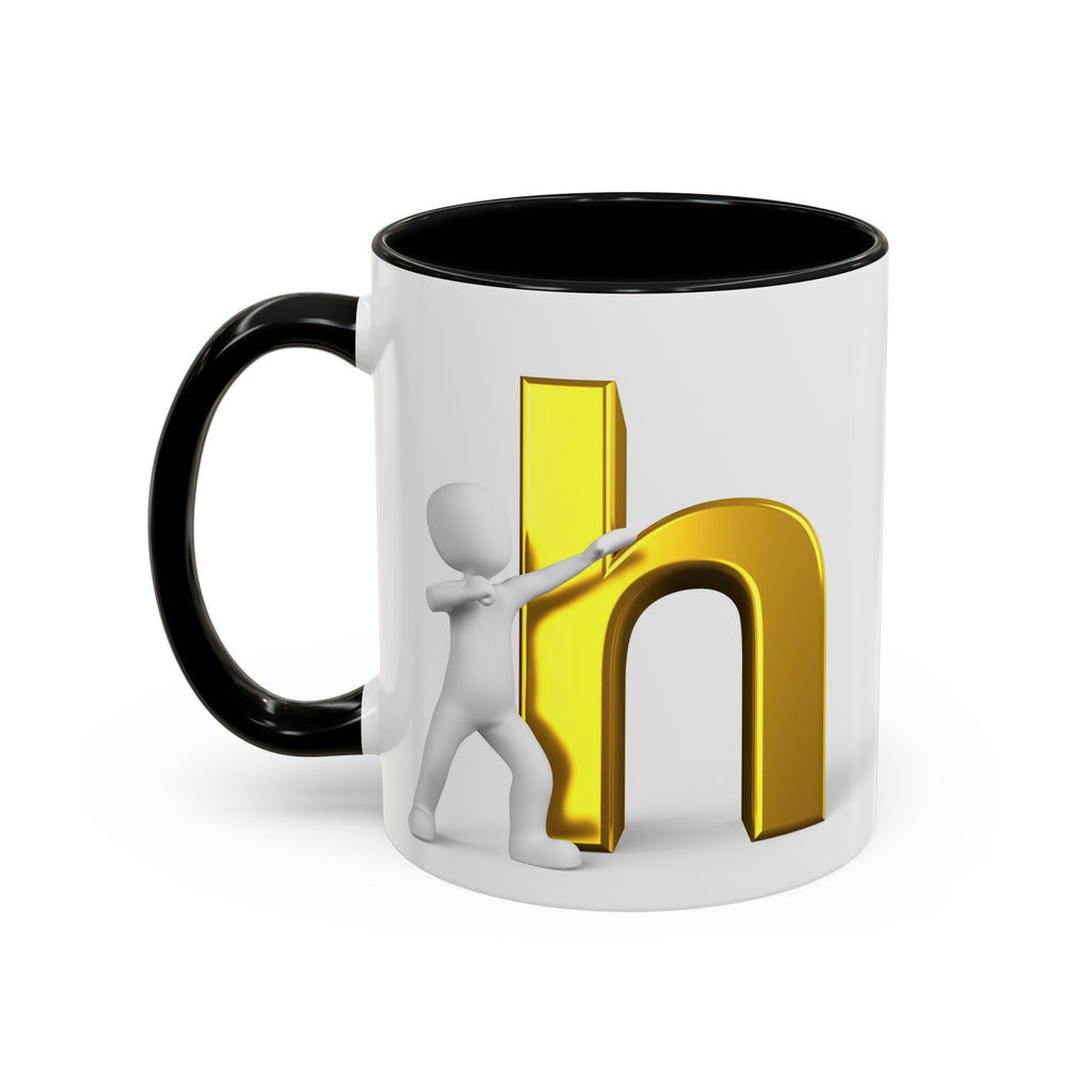 3D Stick Figure Pushing Gold Letter h Mug | Accent Coffee Mug 11/15oz