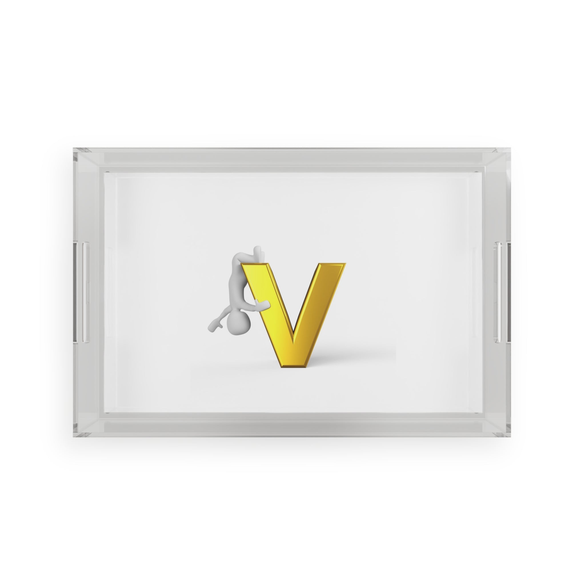 Gold Letter V Monogram Acrylic Serving Tray | Modern Initial Decor