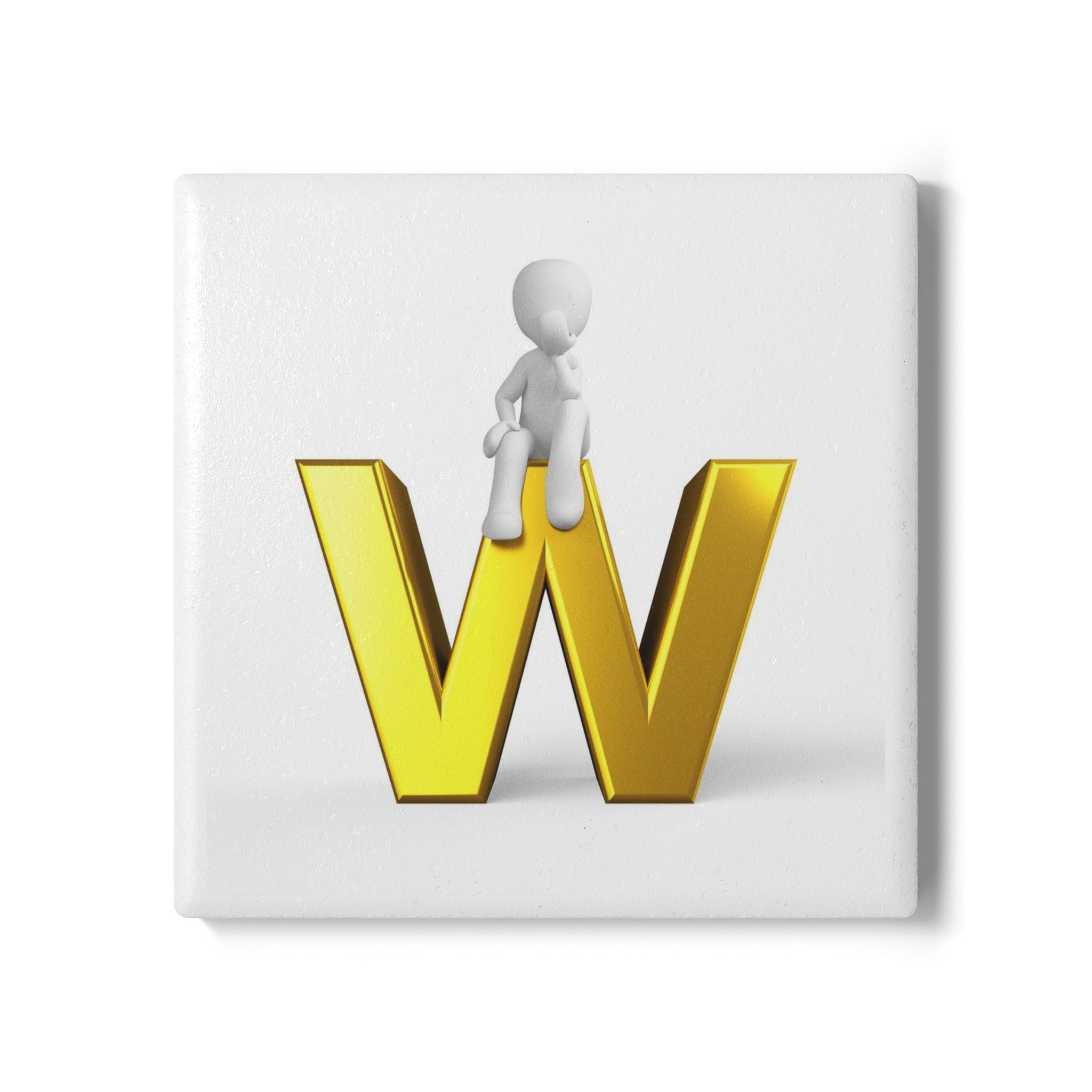 Gold 3D Letter W coaster Ceramic Coaster | Monogram initial drink coaster