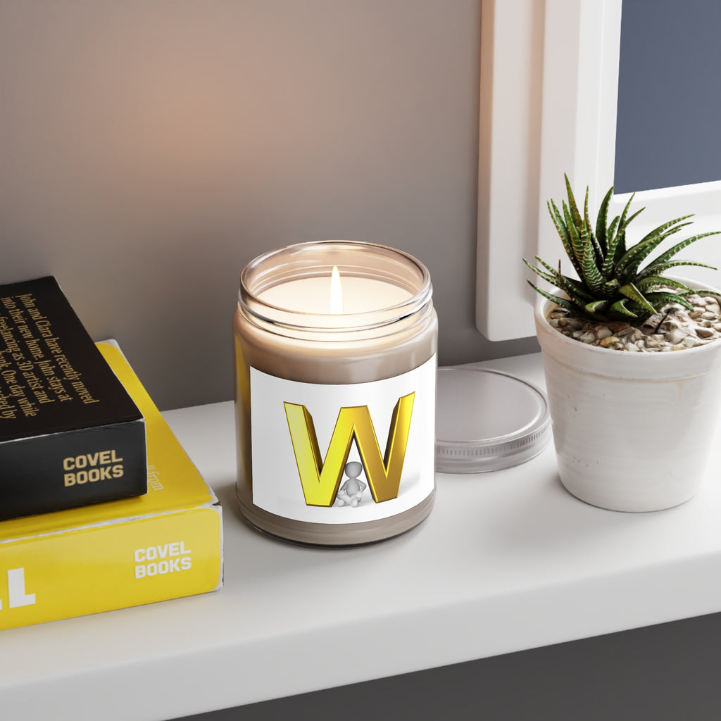 Gold Letter W Monogram Candle | 9oz Soy Candle with White Lid