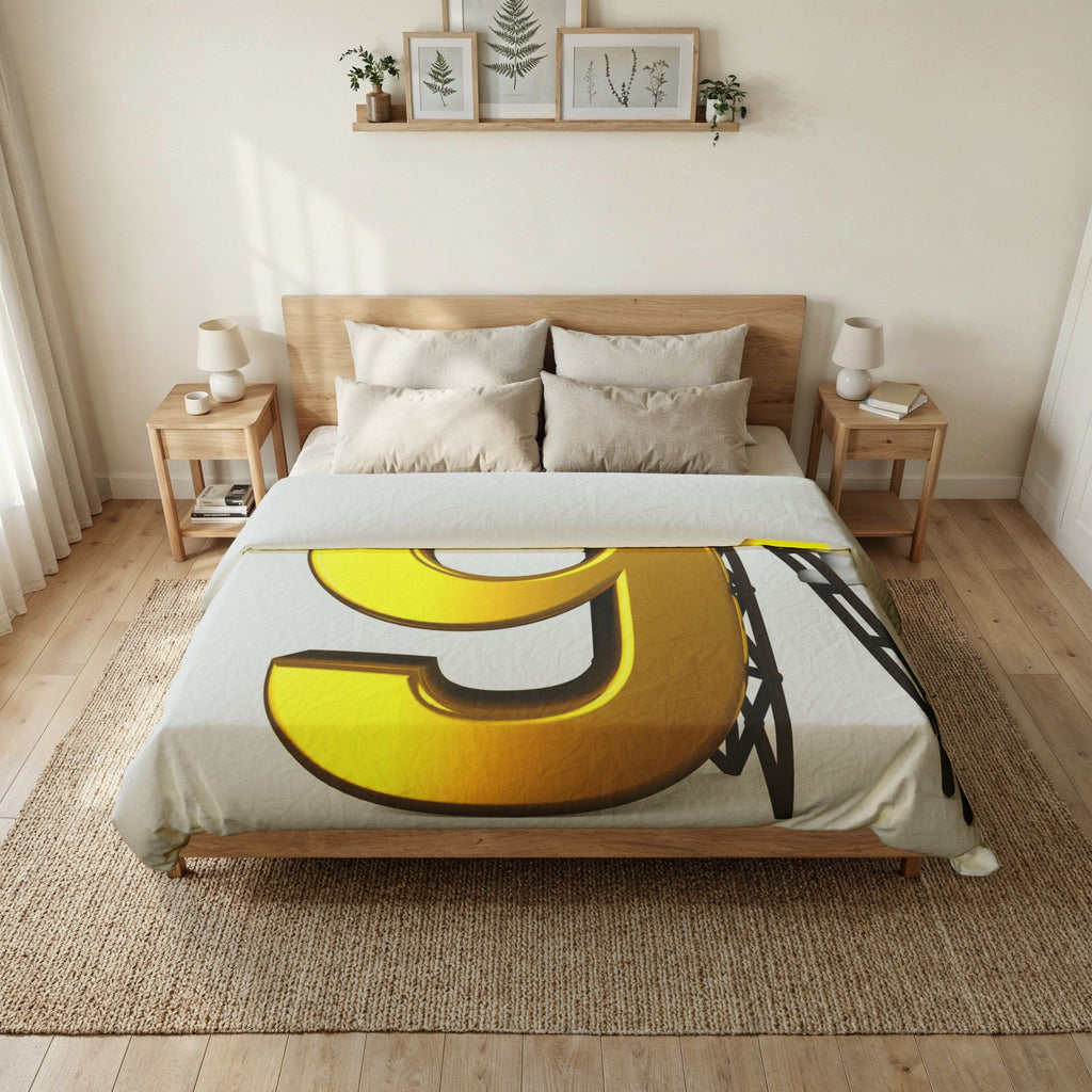 Golden Letter g with Worker Illustration Duvet Cover | Typography Bedding