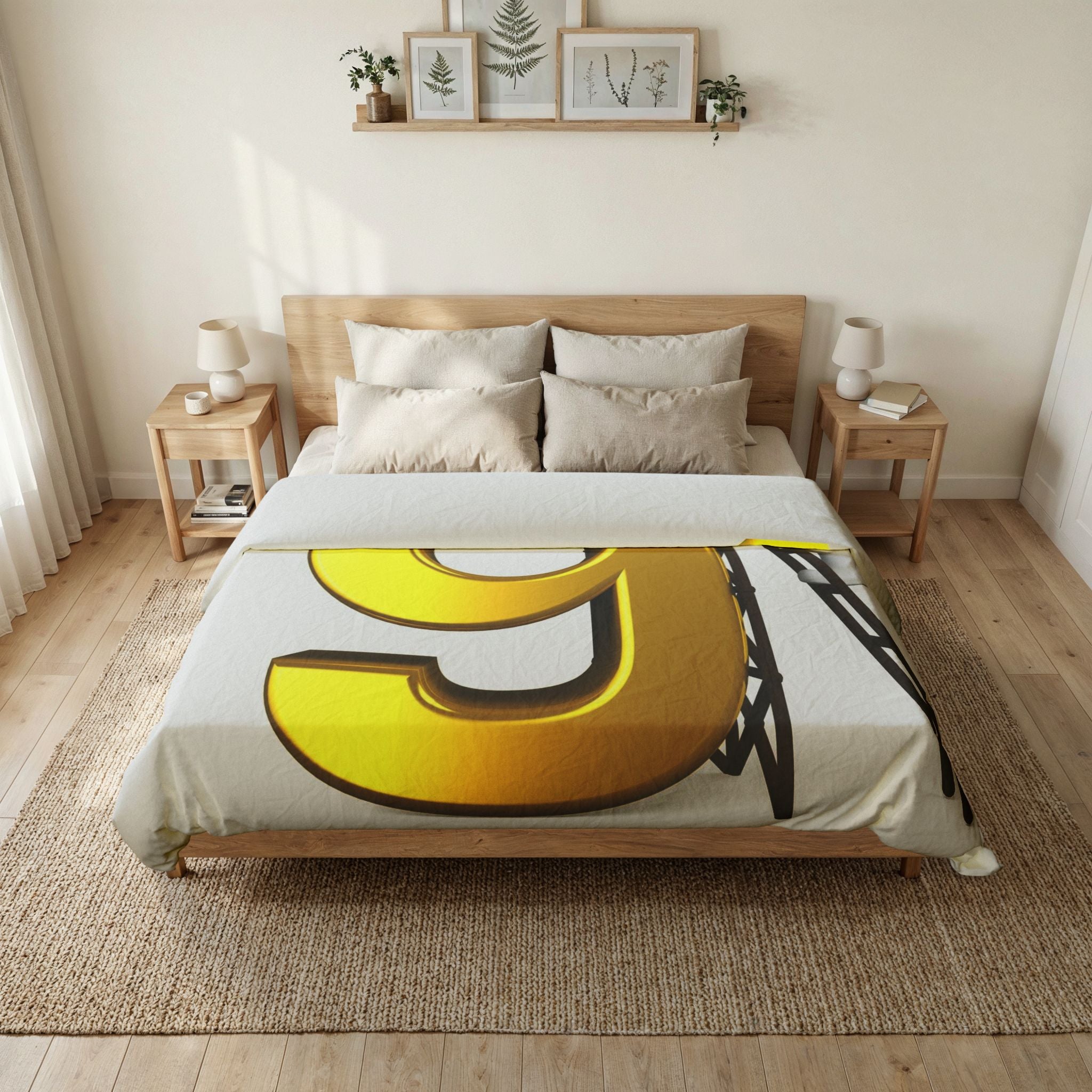 Golden Letter g with Worker Illustration Duvet Cover | Typography Bedding