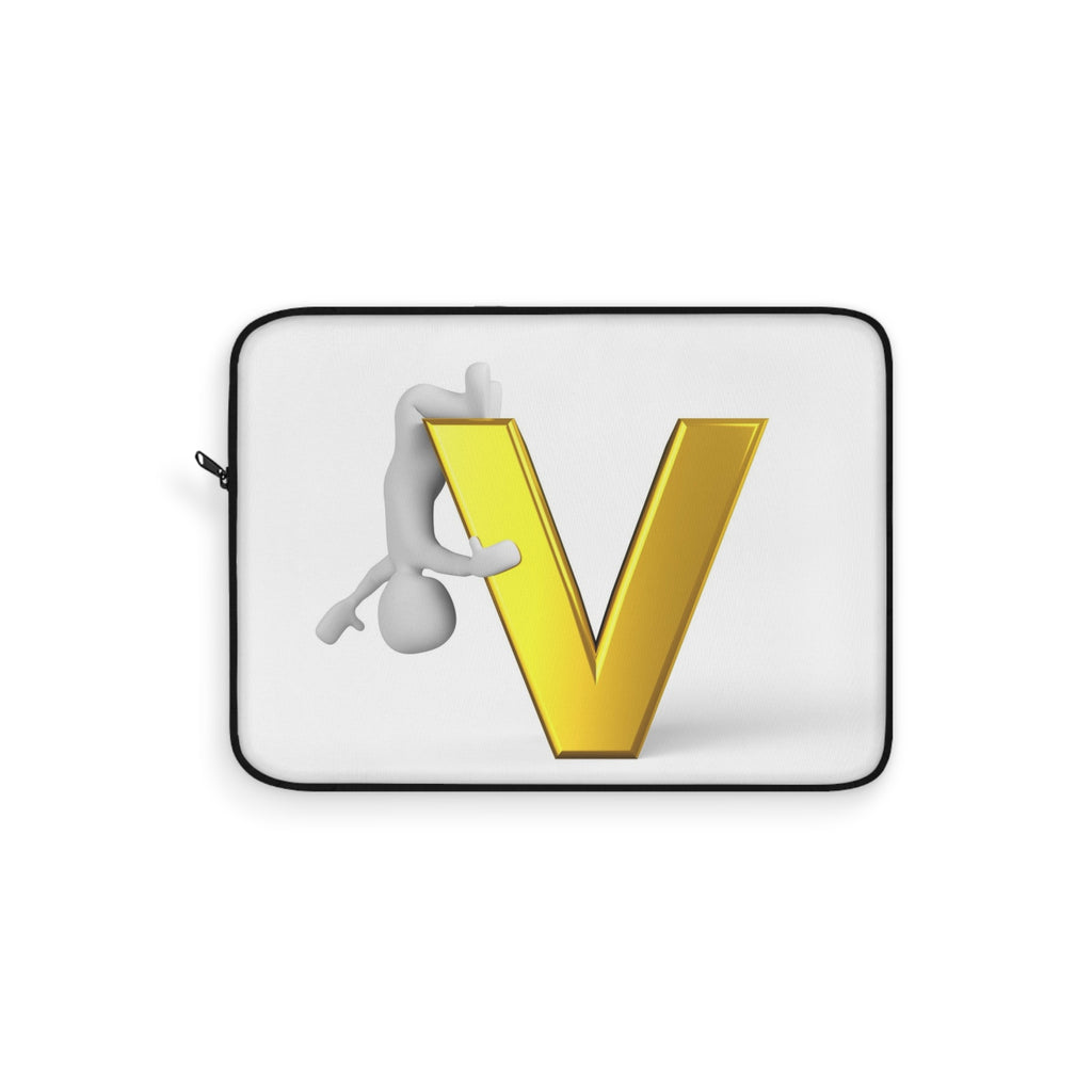 3D Character Hugging Gold Letter V Laptop Sleeve | Monogram Initial Cover