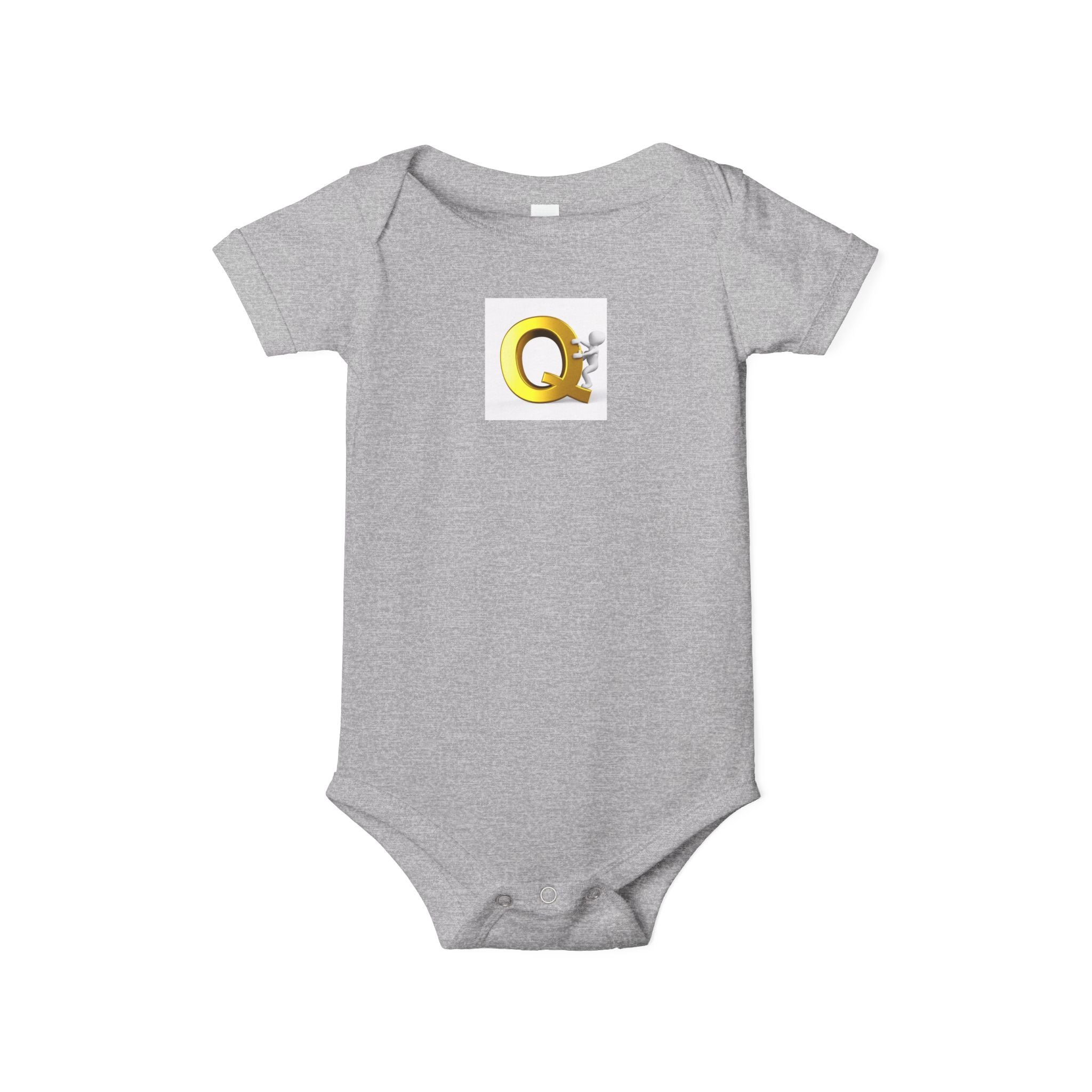 Gold Letter Q with Cute Figure Infant One Piece | Baby Monogram Bodysuit