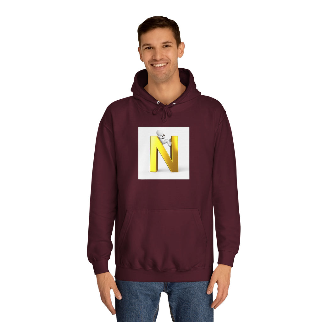 Gold 3D Letter N with Climbing Figure Hoodie | Initial Monogram Pullover