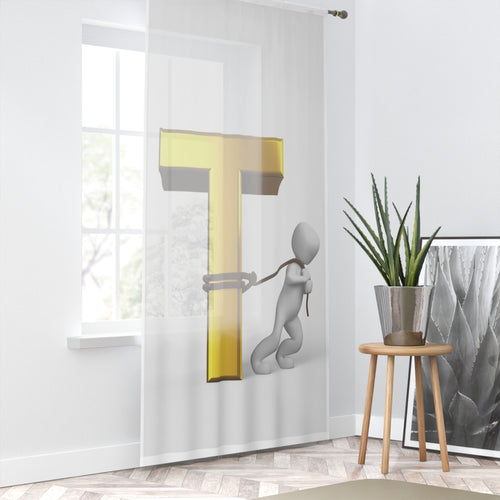 Rideau de fenêtre avec lettre T dorée en 3D | Drapé lettre T
