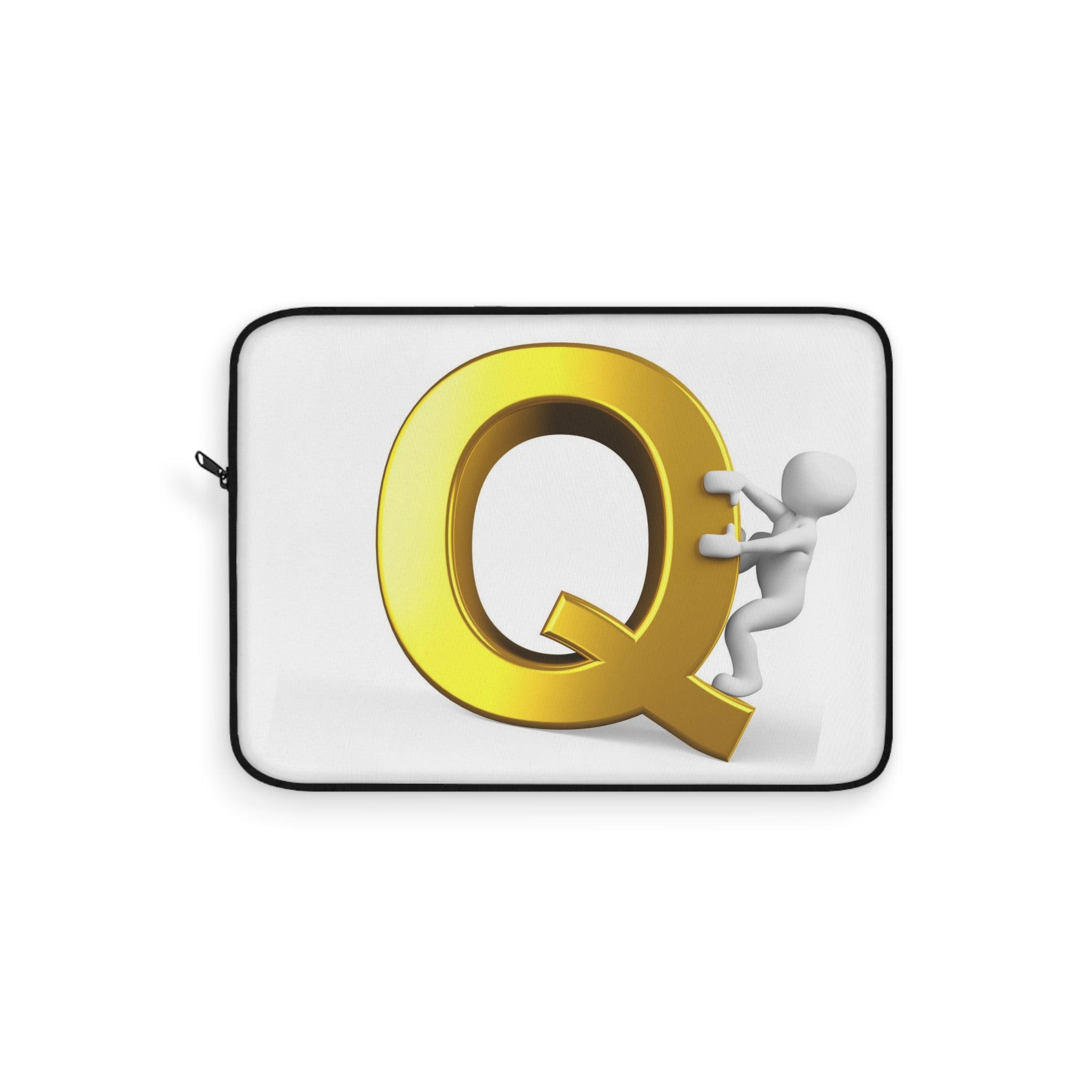 Gold Letter Q with Climbing Figure Laptop Sleeve | Monogram Initial Q